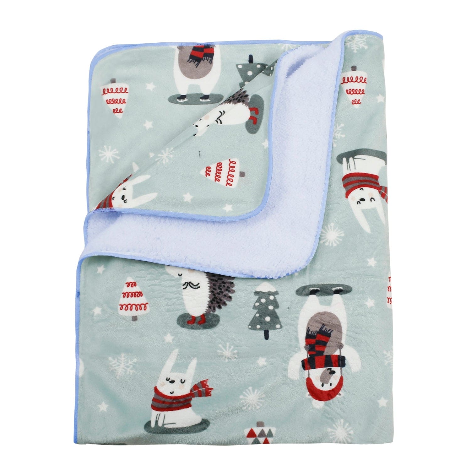 Arctic Animals Mint Green Double Sided Fur Blanket