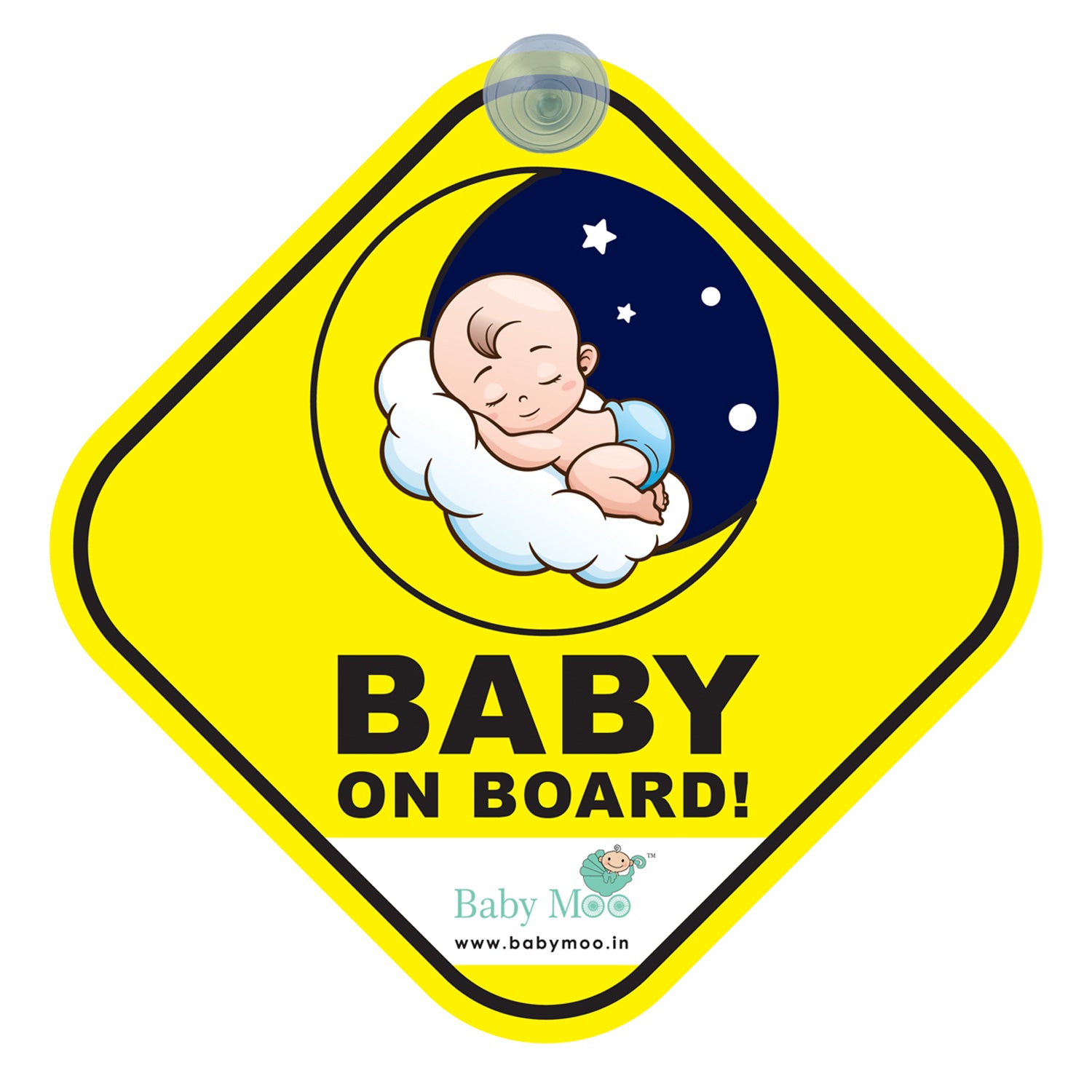 Baby Moo Snoozing Angel Car Sign With Vacuum Suction Cup Clip - Yellow