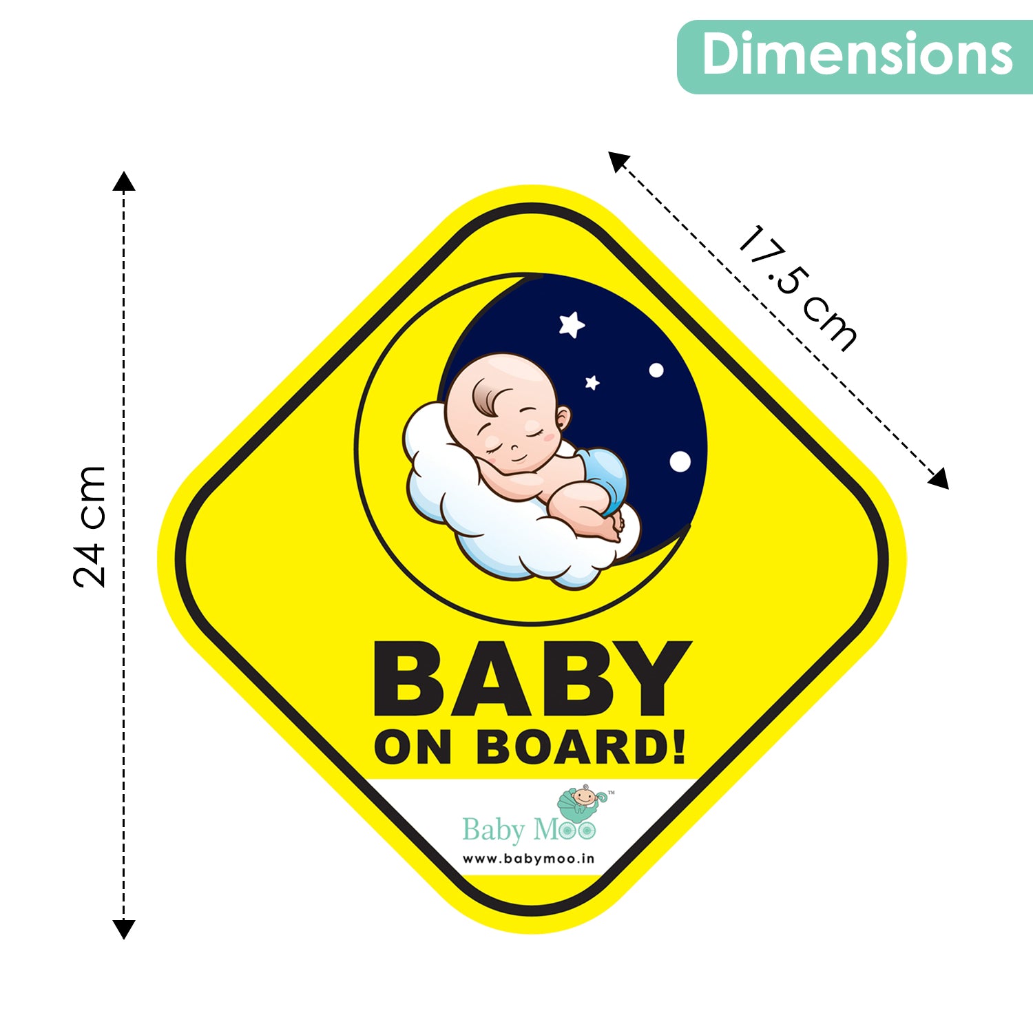 Baby Moo Snoozing Angel Car Sign With Vacuum Suction Cup Clip - Yellow