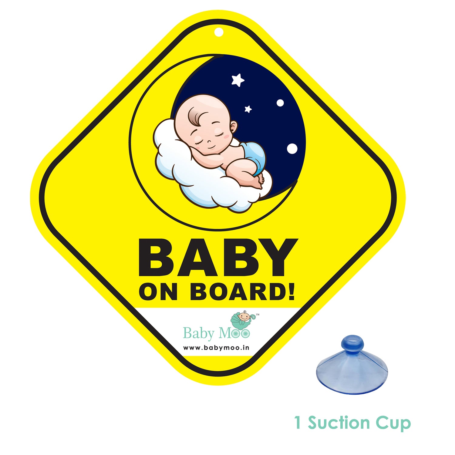 Baby Moo Snoozing Angel Car Sign With Vacuum Suction Cup Clip - Yellow