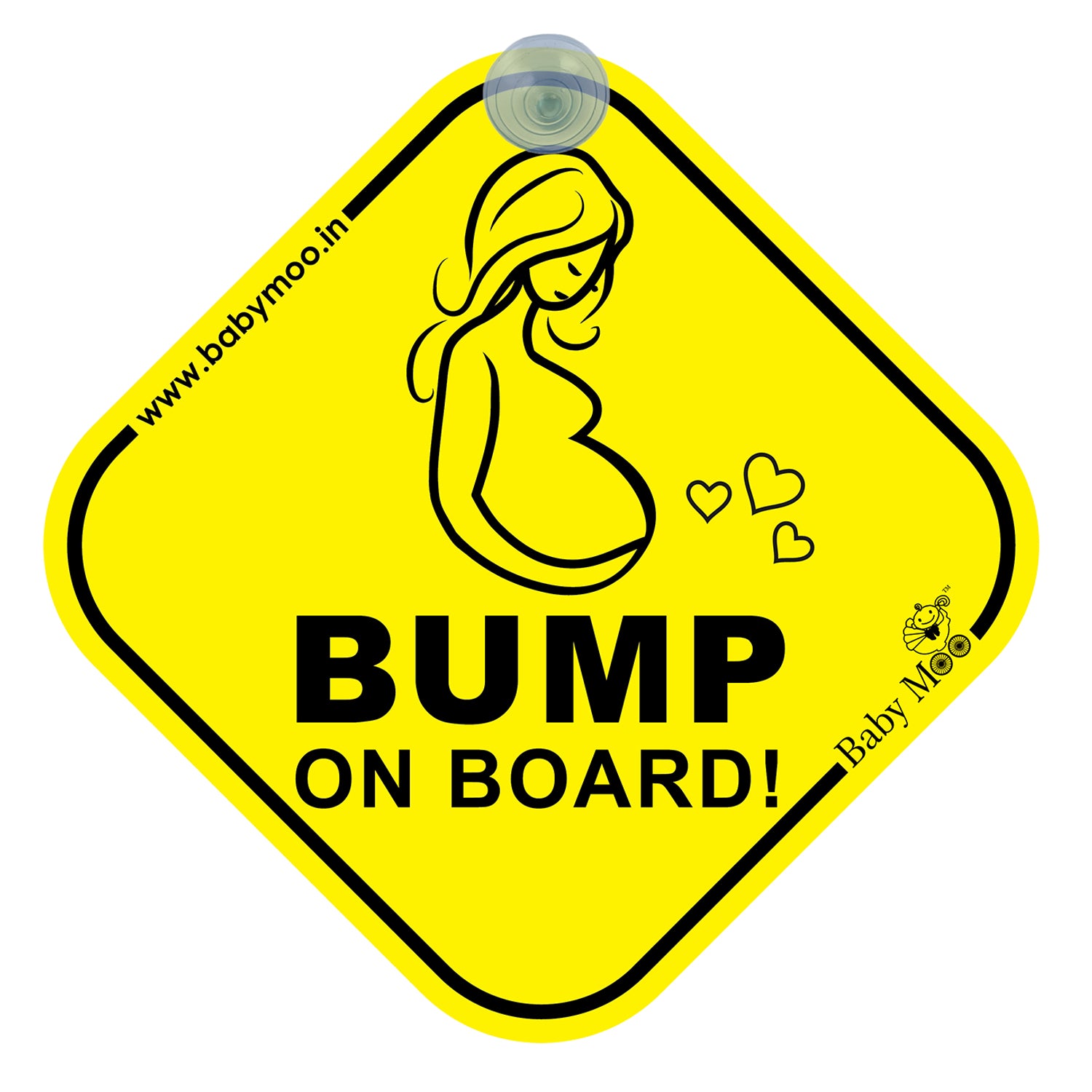 Baby Moo Mama On Board Pregnancy Safety Sign For Car With Vacuum Suction Cup Clip - Yellow