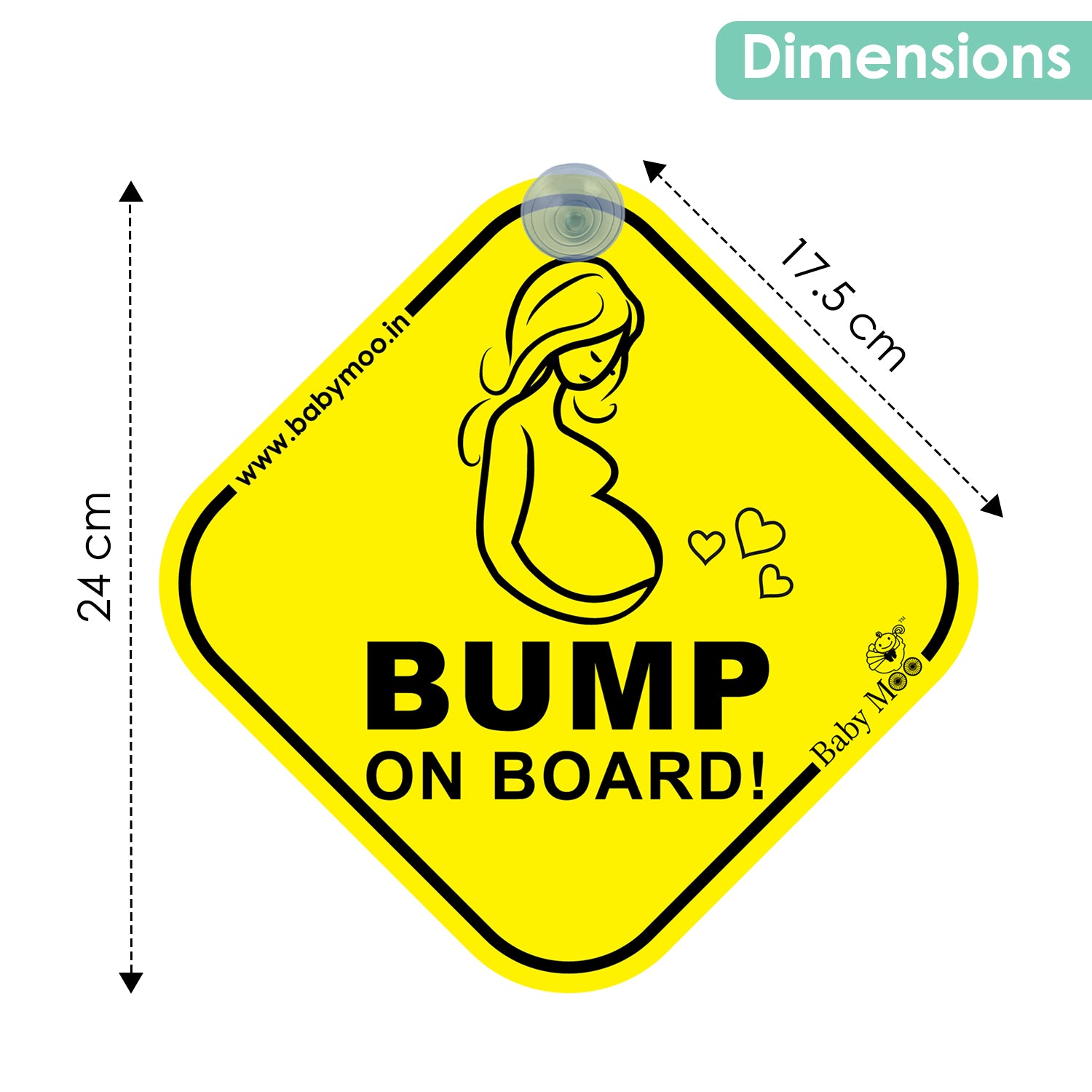 Baby Moo Mama On Board Pregnancy Safety Sign For Car With Vacuum Suction Cup Clip - Yellow