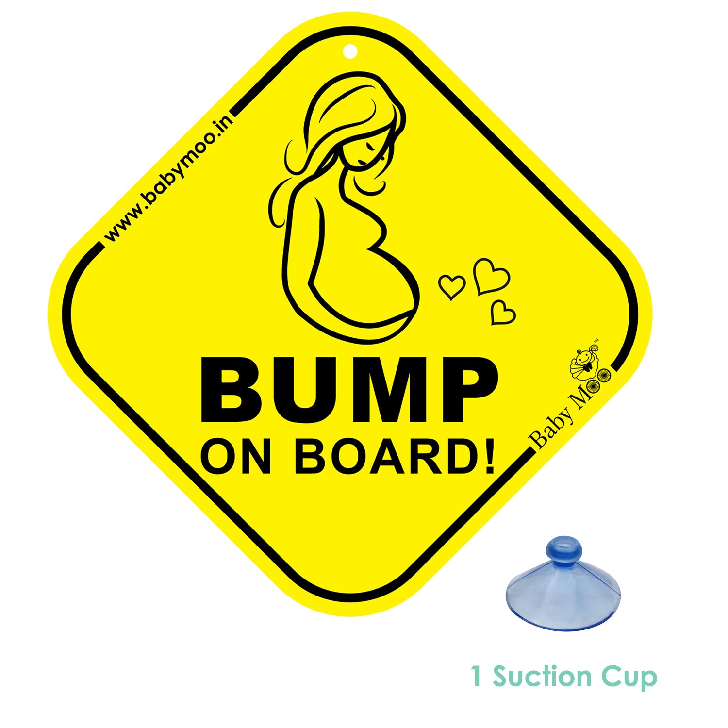 Baby Moo Mama On Board Pregnancy Safety Sign For Car With Vacuum Suction Cup Clip - Yellow