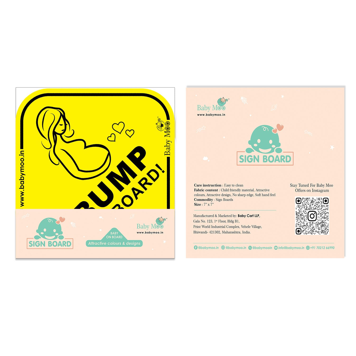 Baby Moo Mama On Board Pregnancy Safety Sign For Car With Vacuum Suction Cup Clip - Yellow