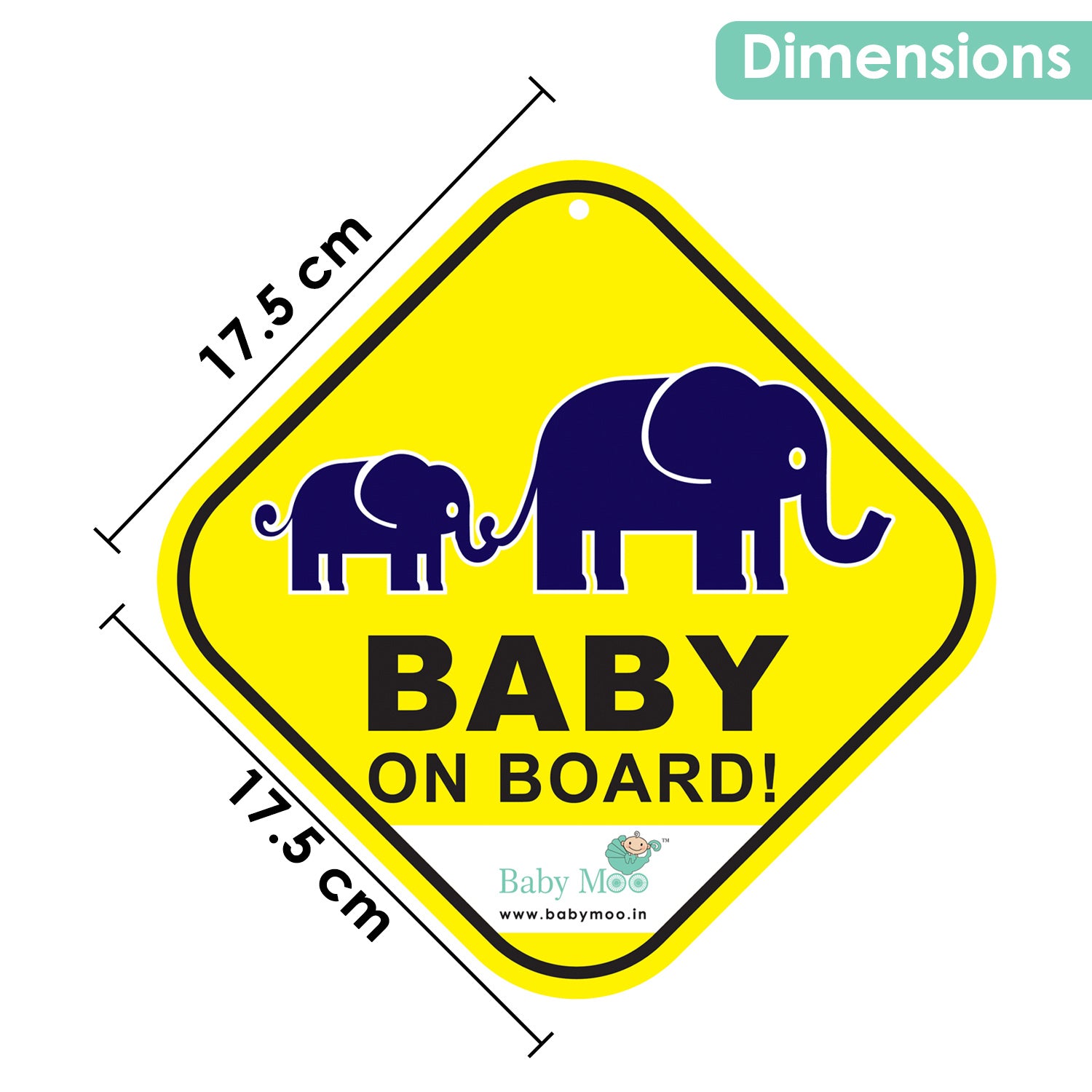 Baby Moo Mumma And Baby Elephant Theme Car Safety Sign With Vacuum Suction Cup Clip - Yellow