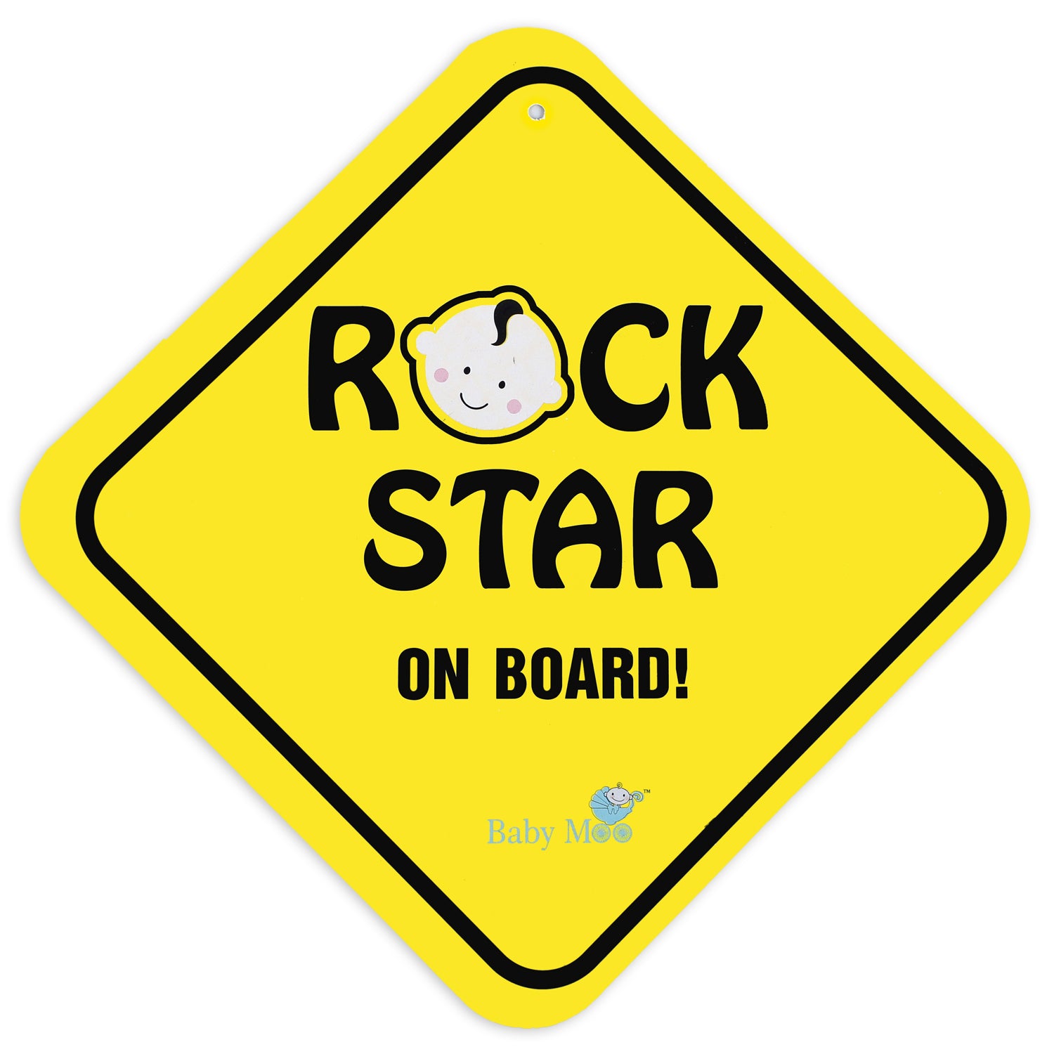 Baby Moo Rock Star on Board Car Safety Sign With Vacuum Suction Cup Clip - Yellow - Baby Moo