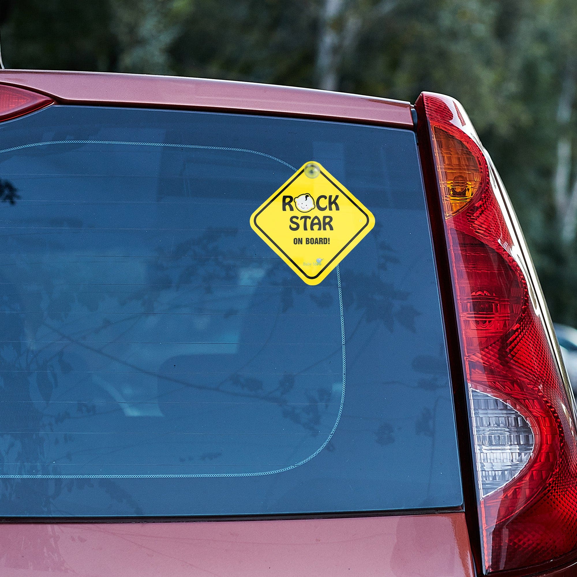 Baby Moo Rock Star on Board Car Safety Sign With Vacuum Suction Cup Clip - Yellow - Baby Moo