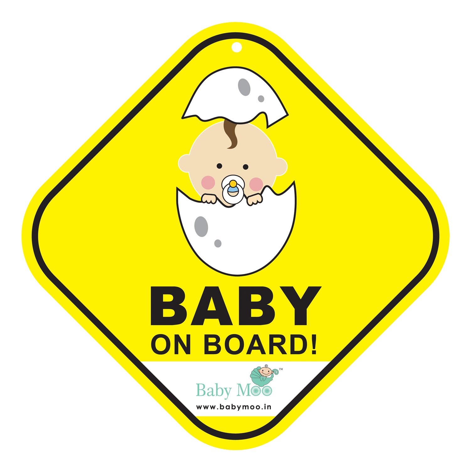 Baby Moo Newborn Car Safety Sign With Vacuum Suction Cup Clip - Yellow - Baby Moo