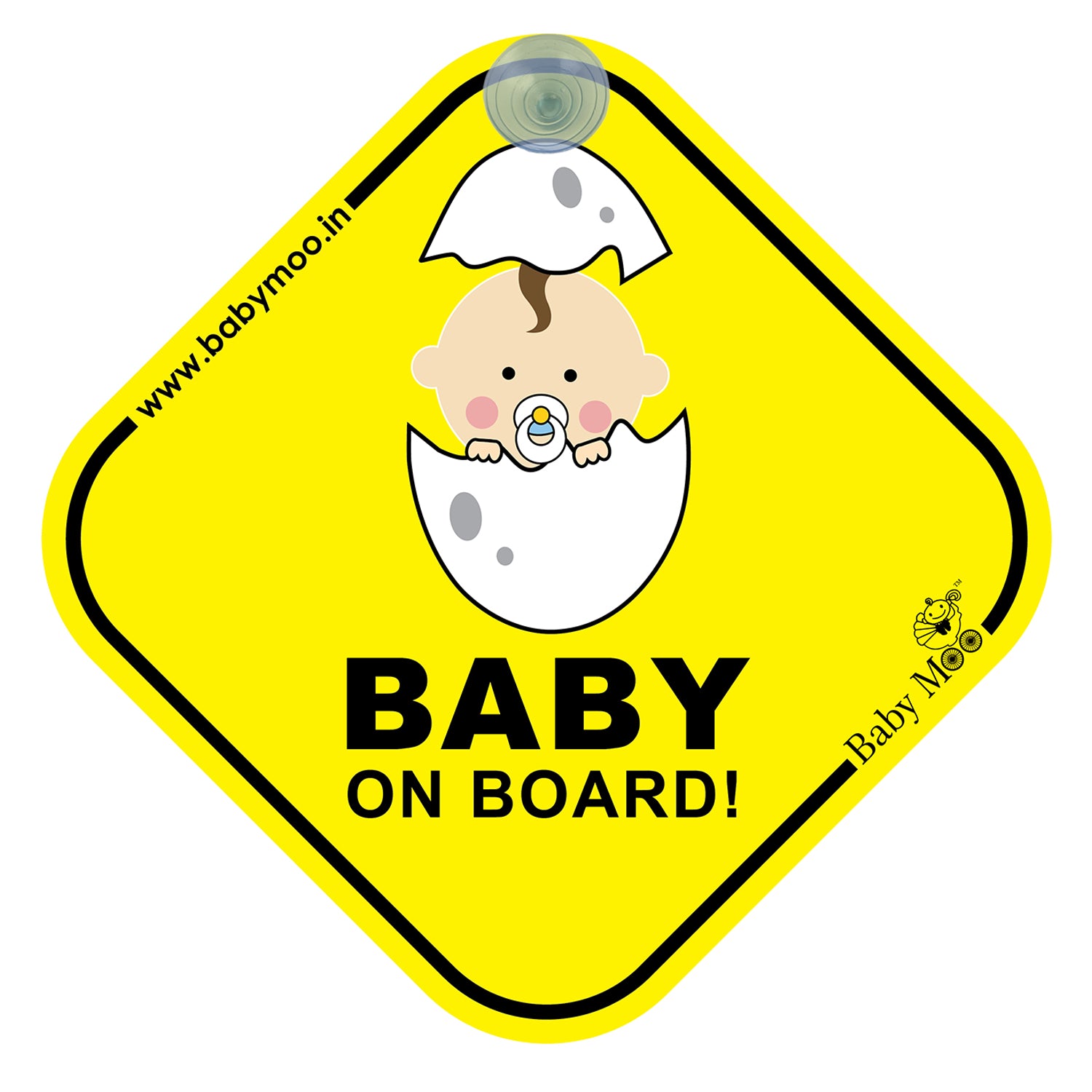 Baby Moo Newborn Car Safety Sign With Vacuum Suction Cup Clip - Yellow