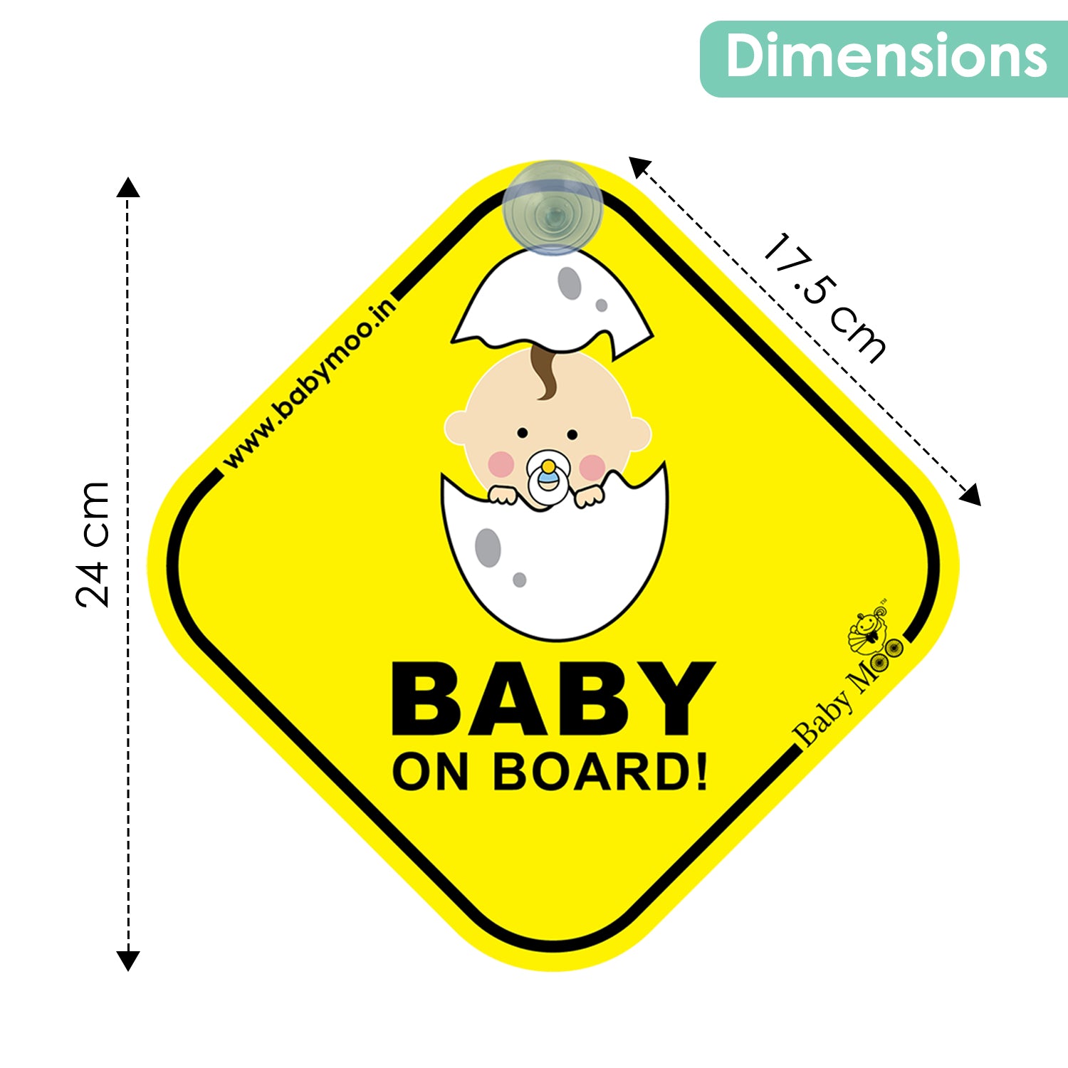 Baby Moo Newborn Car Safety Sign With Vacuum Suction Cup Clip - Yellow