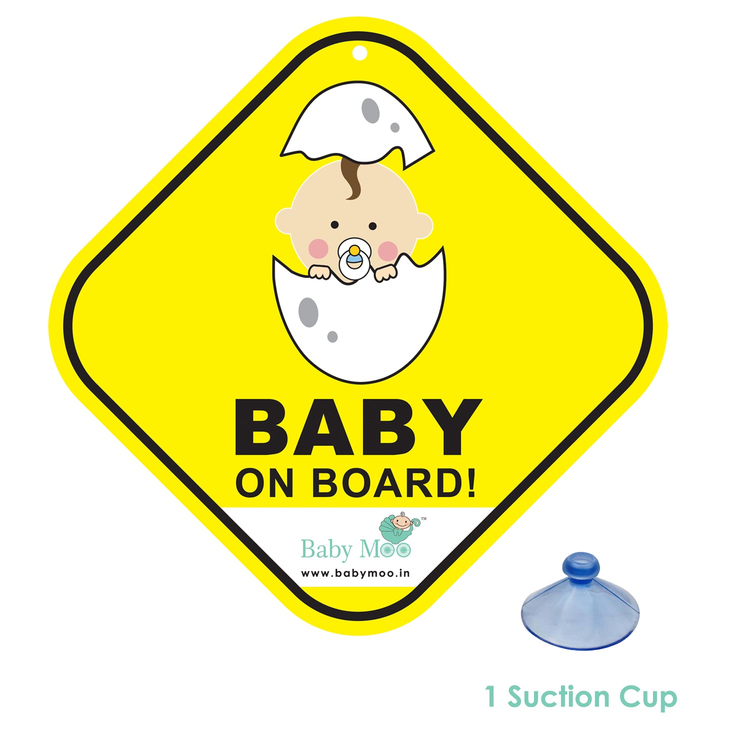 Baby Moo Newborn Car Safety Sign With Vacuum Suction Cup Clip - Yellow