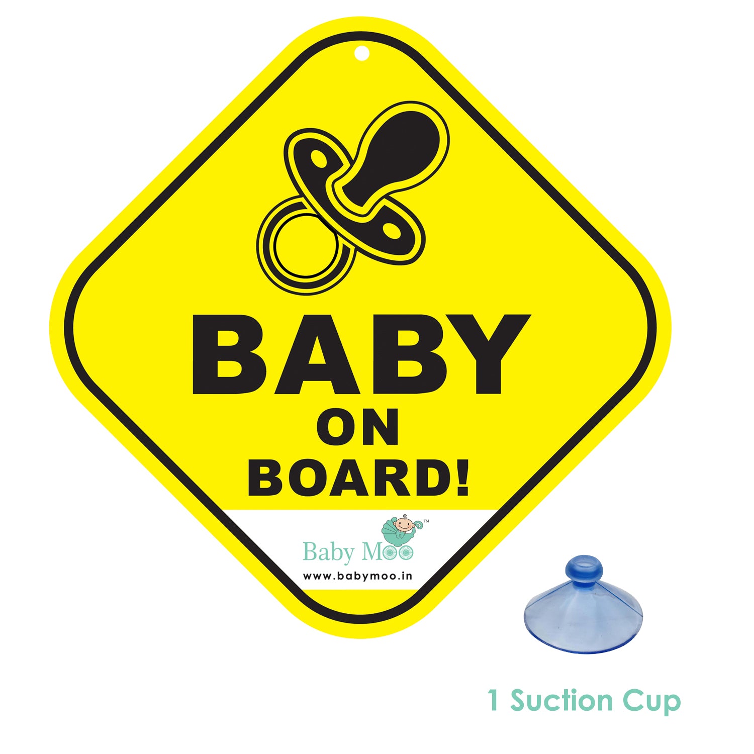 Baby Moo Tiny Infant on Board Car Safety Sign With Vacuum Suction Cup Clip - Yellow