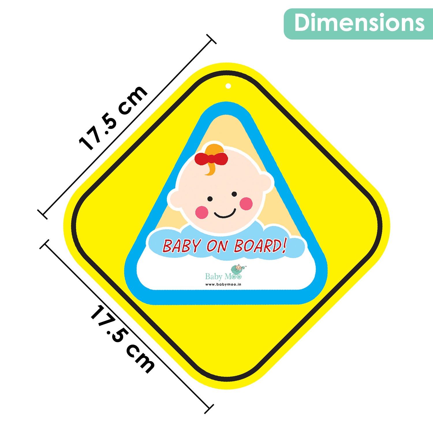 Baby Moo Triangular Baby On Board With Vacuum Suction Cup Clip - Blue