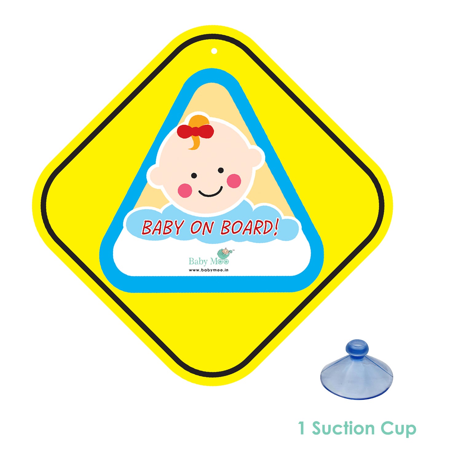 Baby Moo Triangular Baby On Board With Vacuum Suction Cup Clip - Blue