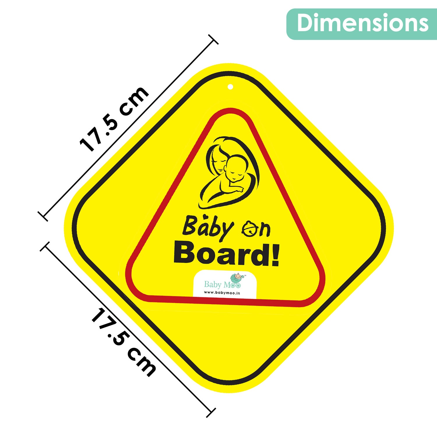 Baby Moo Triangular Baby On Board With Vacuum Suction Cup Clip - Yellow