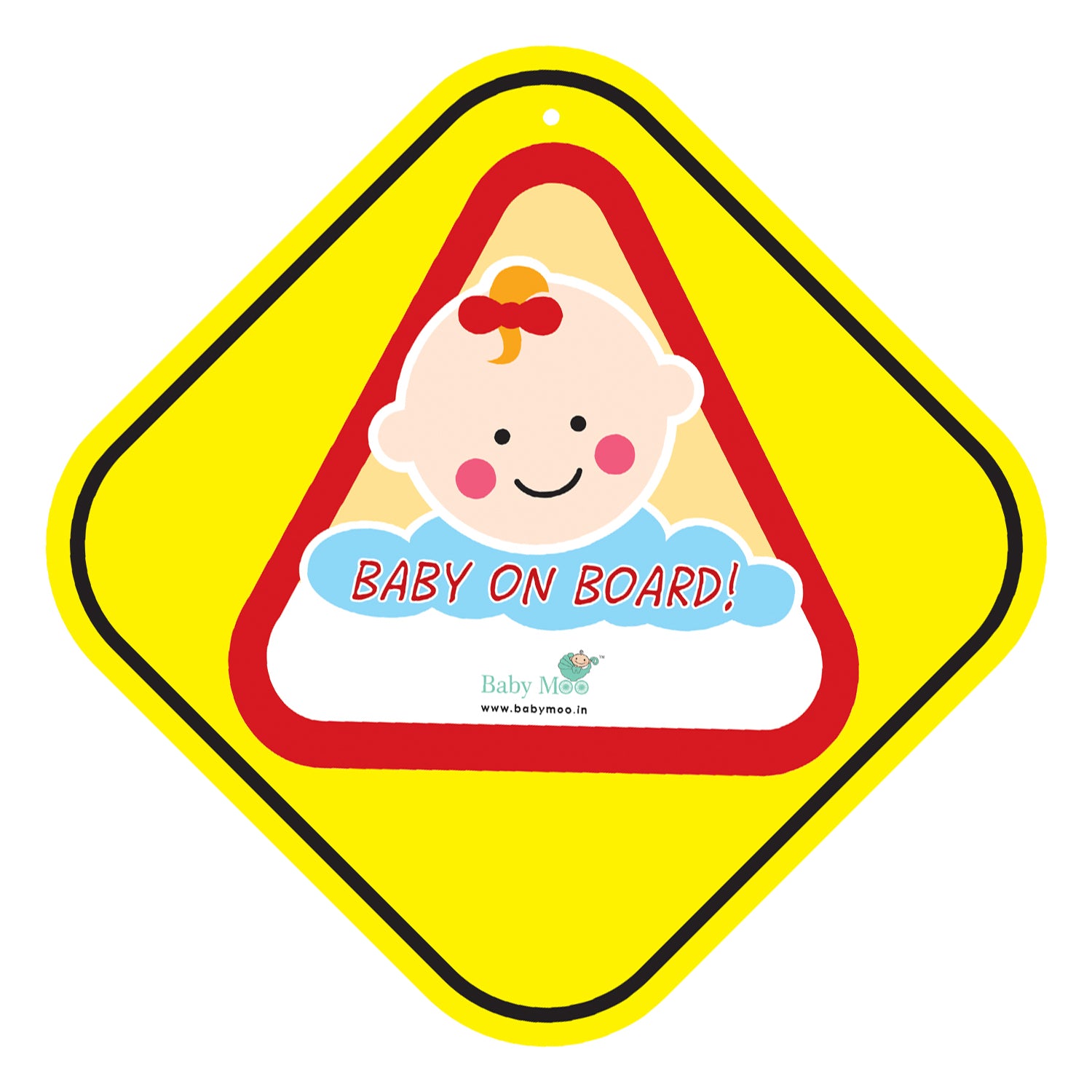 Baby Moo Triangular Baby On Board With Vacuum Suction Cup Clip - Red