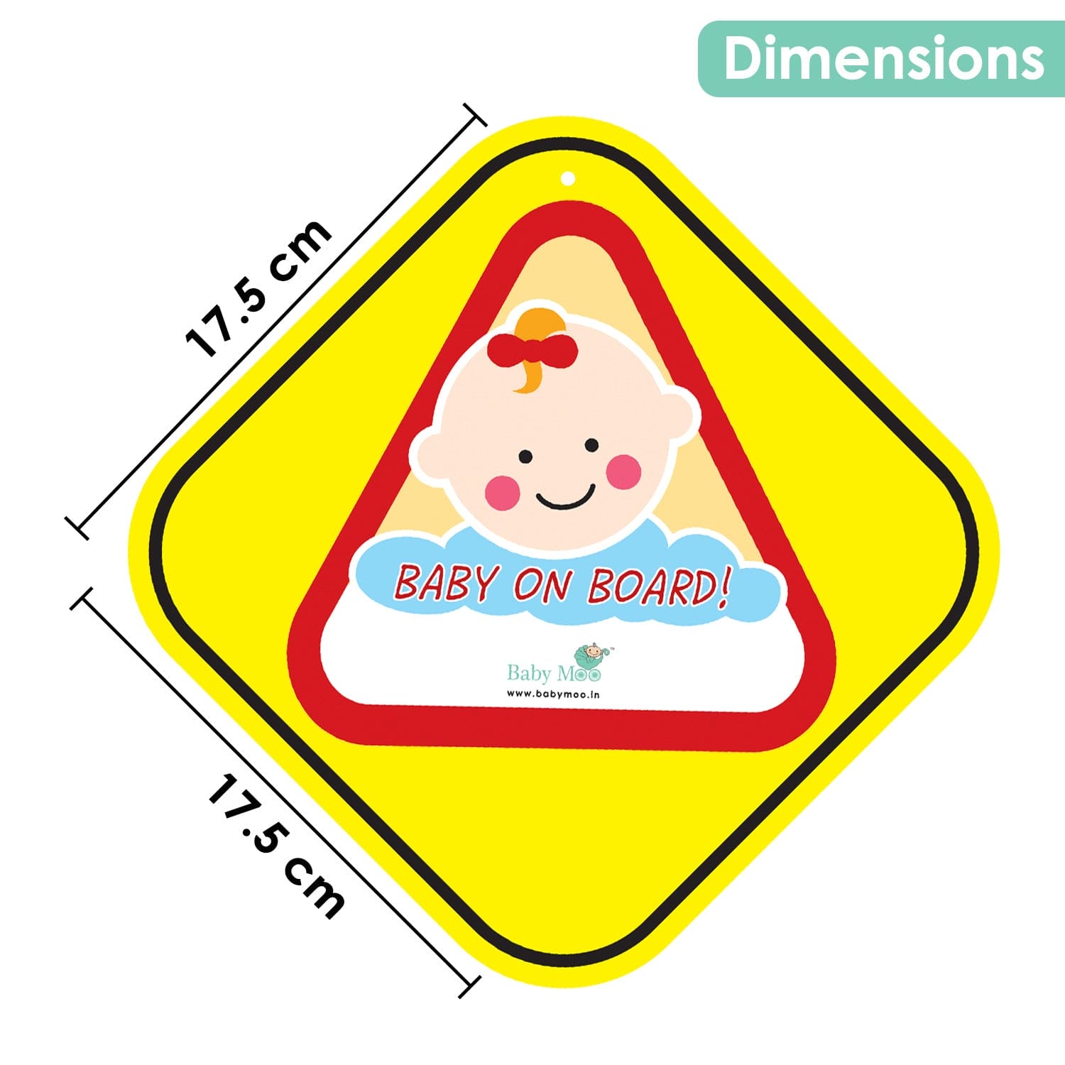 Baby Moo Triangular Baby On Board With Vacuum Suction Cup Clip - Red