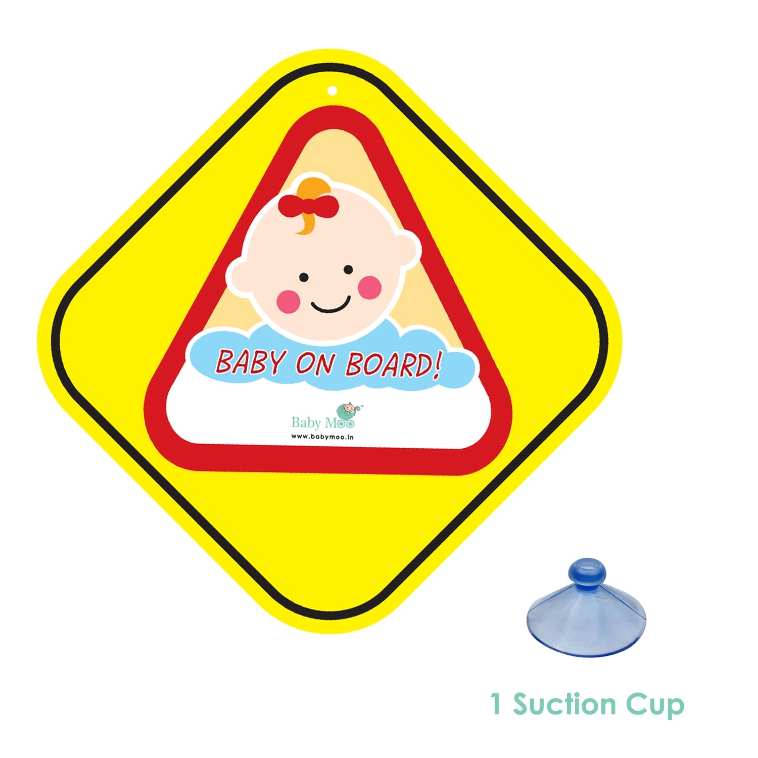 Baby Moo Triangular Baby On Board With Vacuum Suction Cup Clip - Red