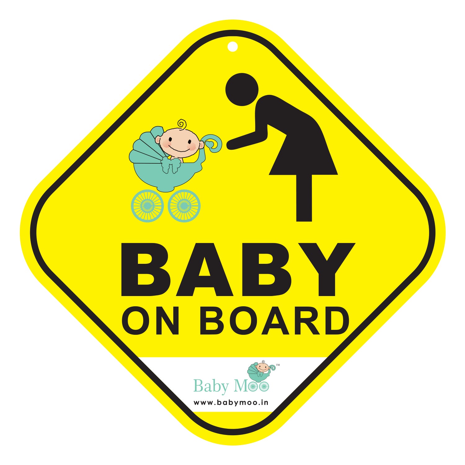 Baby Moo Car Safety Sign Baby On Board With Vacuum Suction Cup Clip - Yellow - Baby Moo