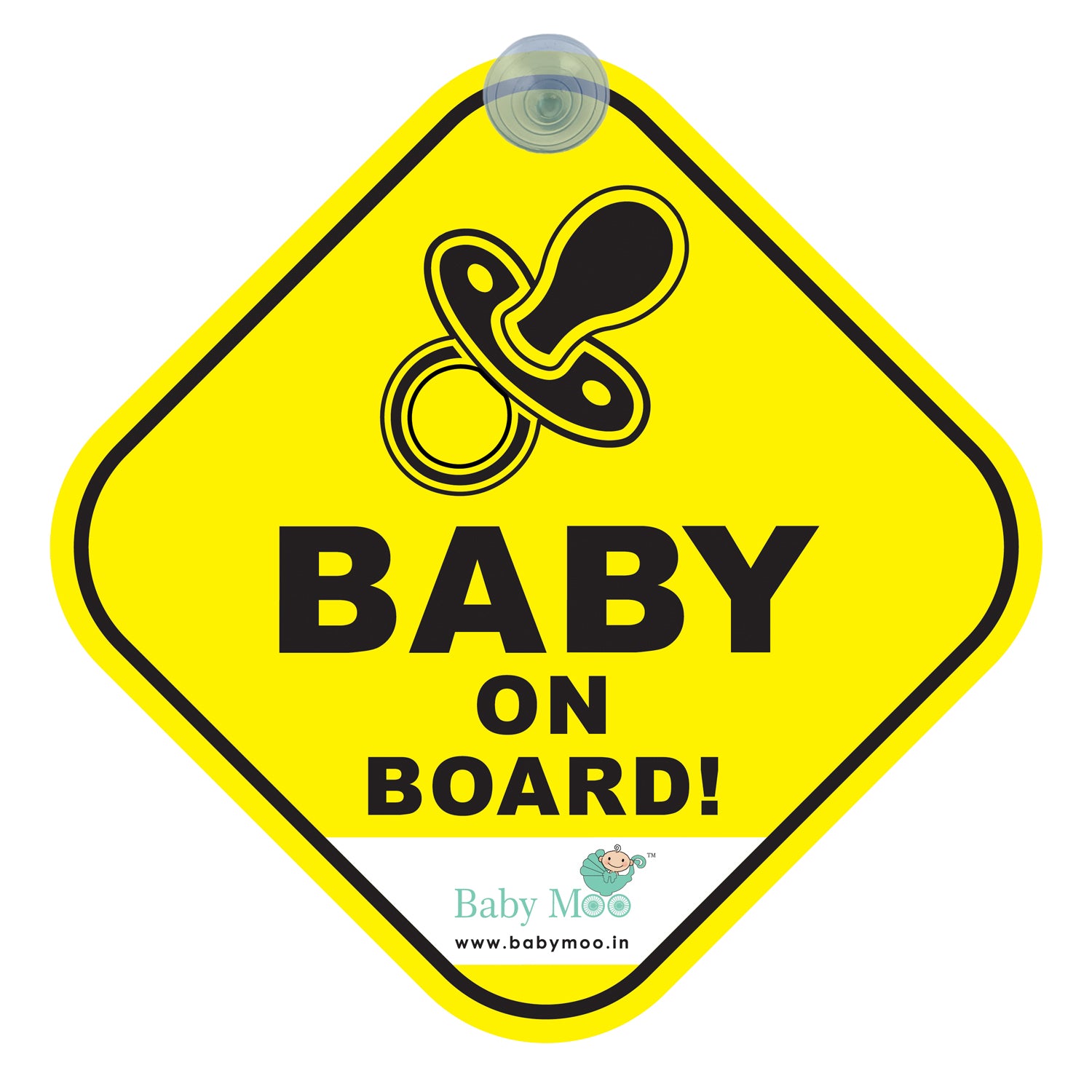Baby Moo Pacifier And Tiny Feet Car Safety Sign With Vacuum Suction Cup Clip Double Side - Black