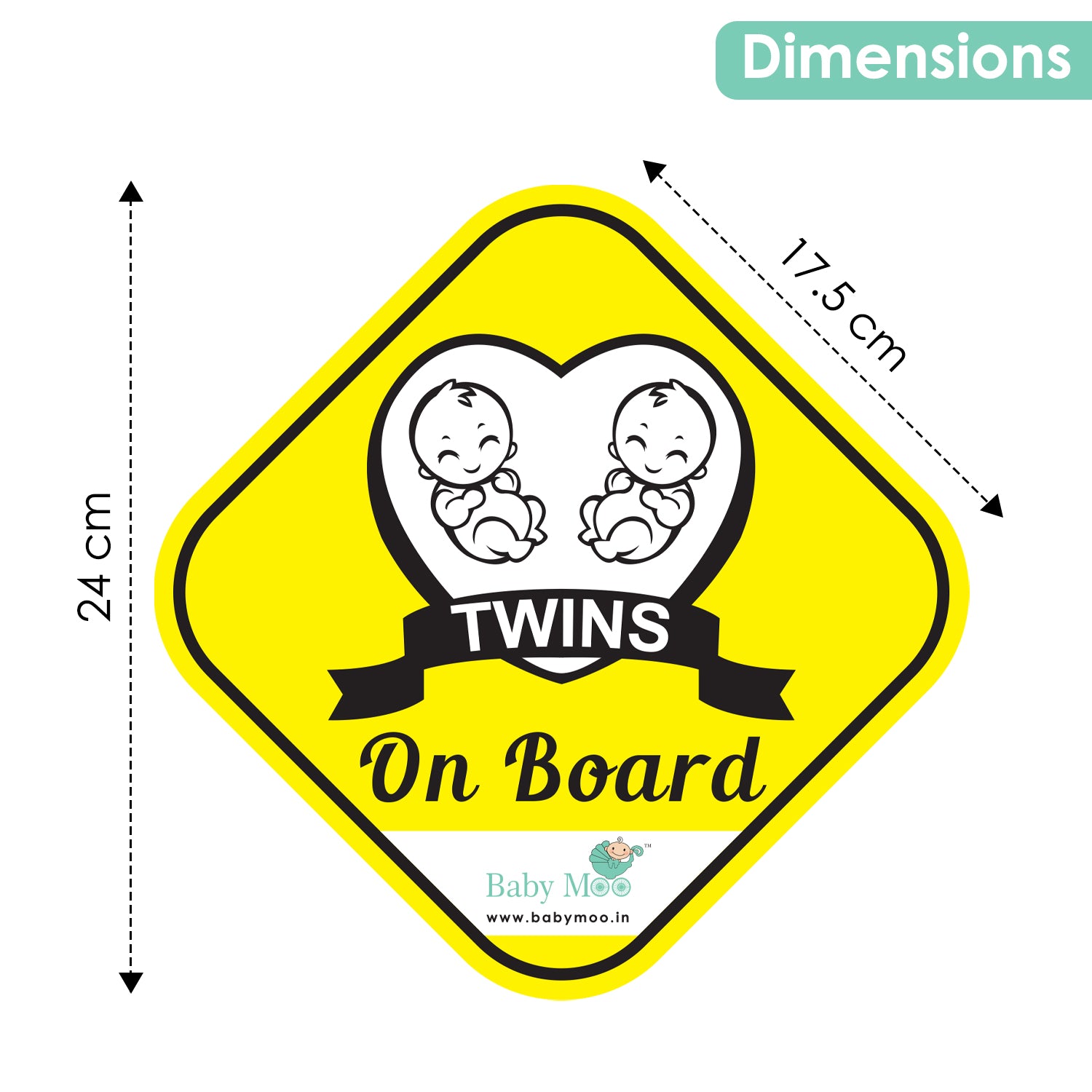 Baby Moo Twins On Board With Vacuum Suction Cup Clip - Yellow