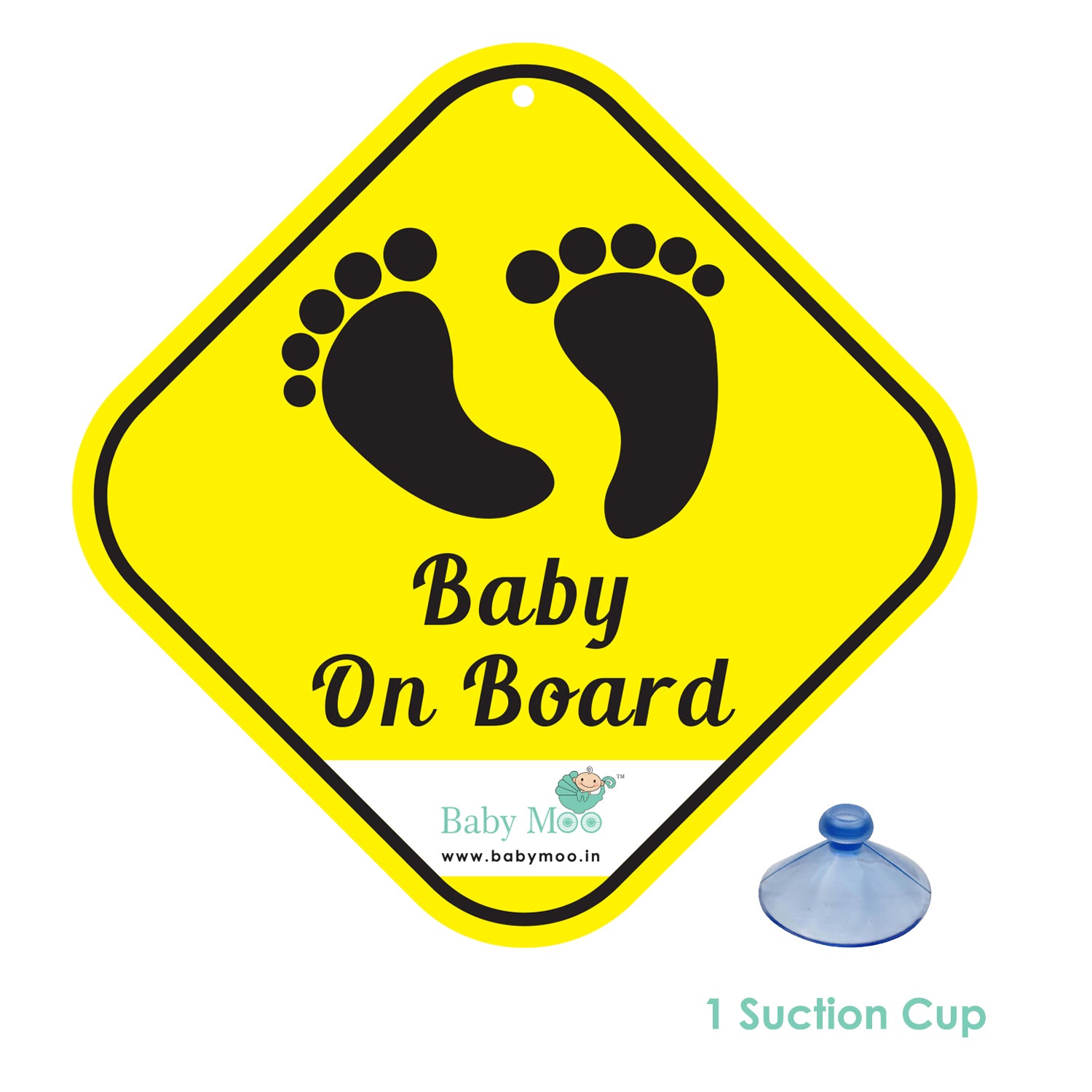 Baby Moo Tiny Feet On Board With Vacuum Suction Cup Clip - Yellow - Baby Moo