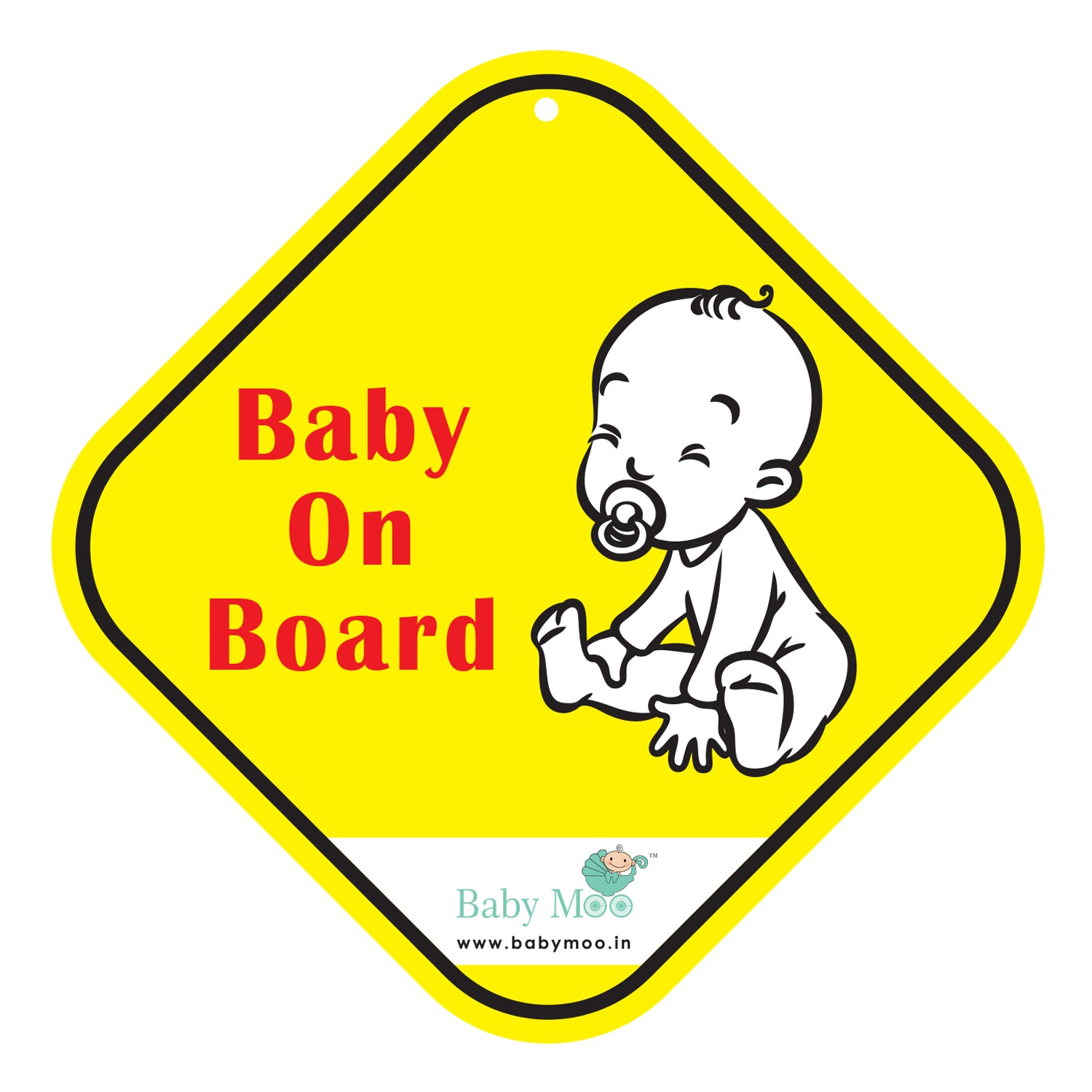 Baby Moo Car Safety Sign Little Baby On Board With Vacuum Suction Cup Clip - Yellow - Baby Moo