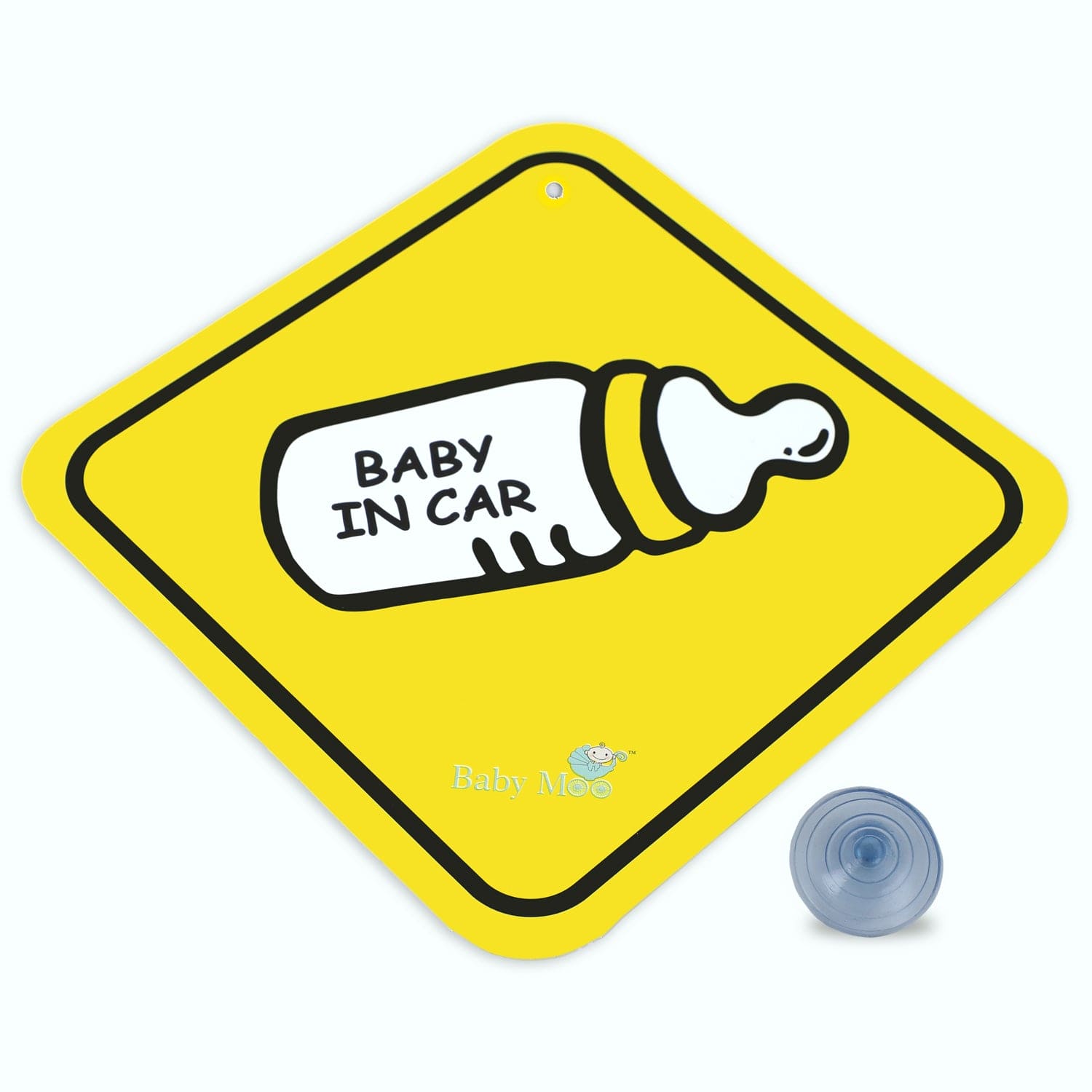 Baby Moo Feeding Bottle Sign Board With Vacuum Suction Cup Clip - Yellow - Baby Moo