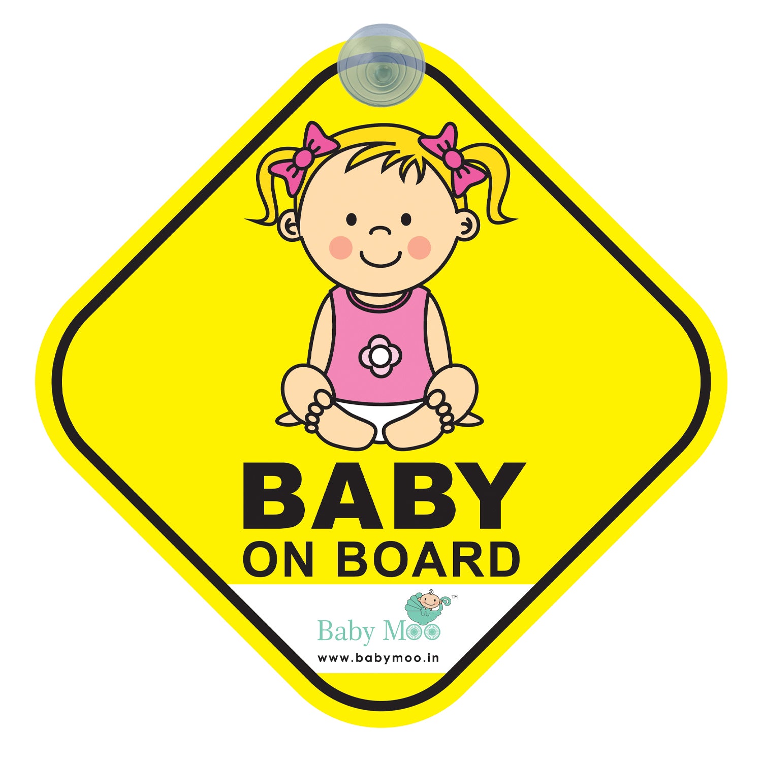Baby Moo Infant Car Safety Sign Board With Vacuum Suction Cup Clip - Yellow