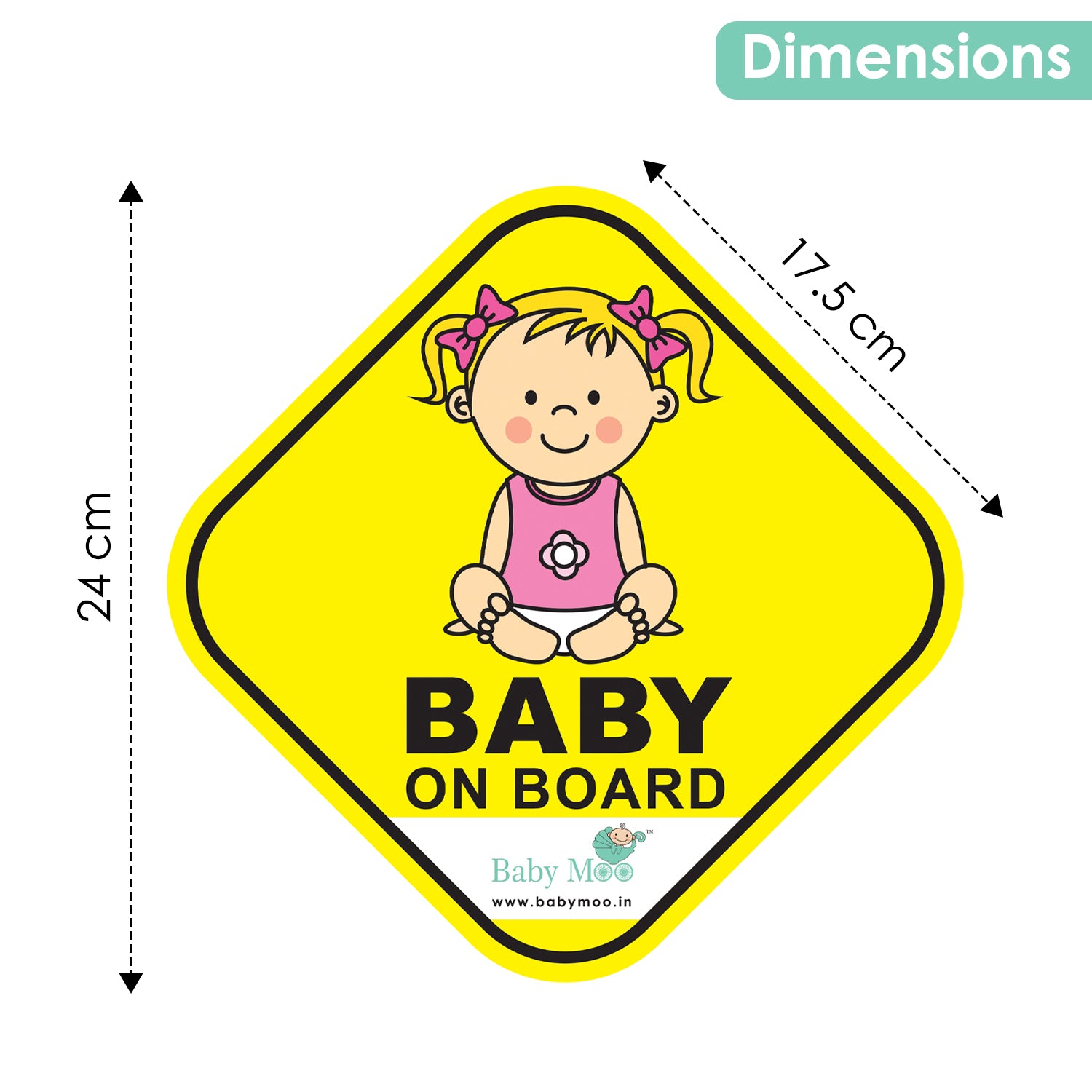 Baby Moo Infant Car Safety Sign Board With Vacuum Suction Cup Clip - Yellow
