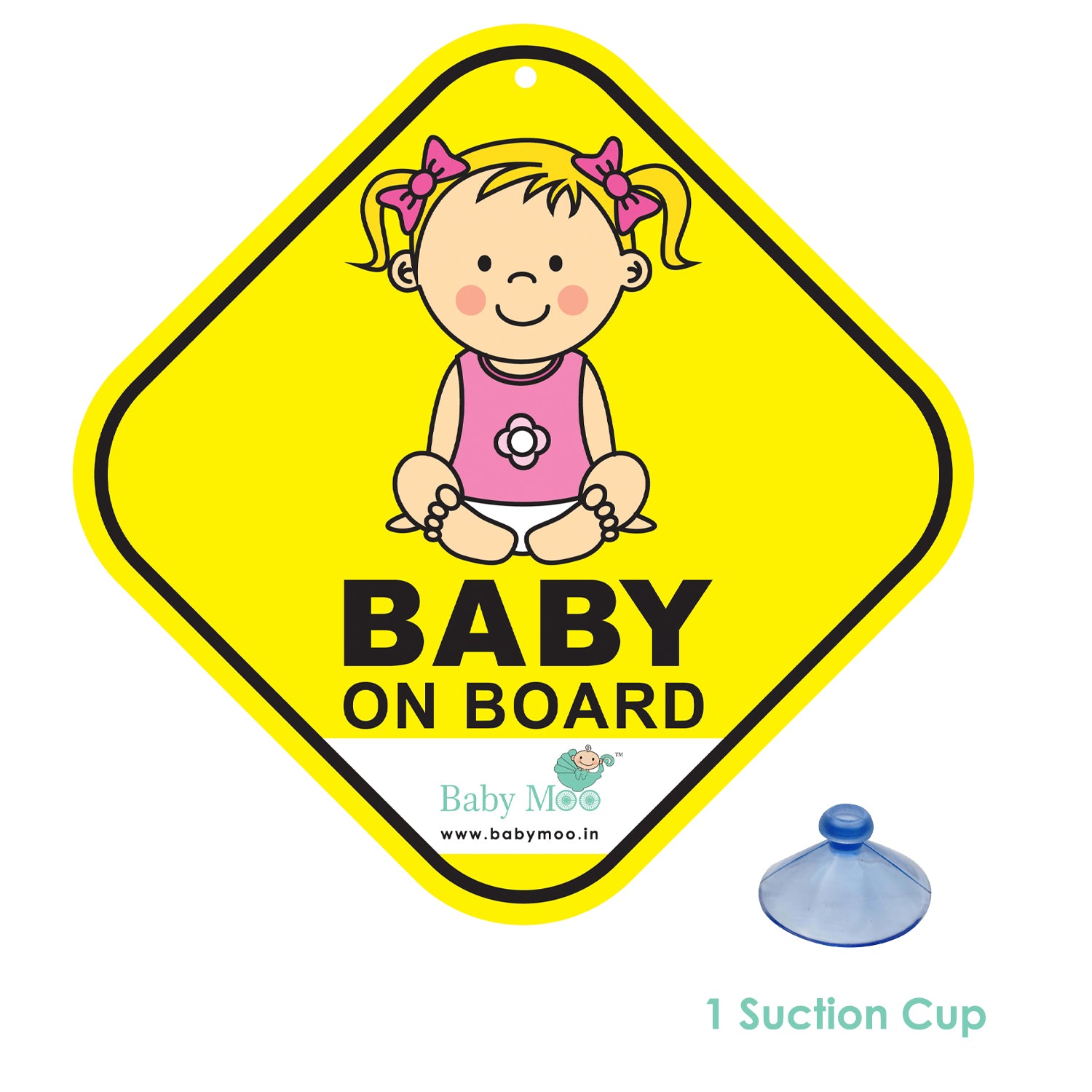 Baby Moo Infant Car Safety Sign Board With Vacuum Suction Cup Clip - Yellow - Baby Moo