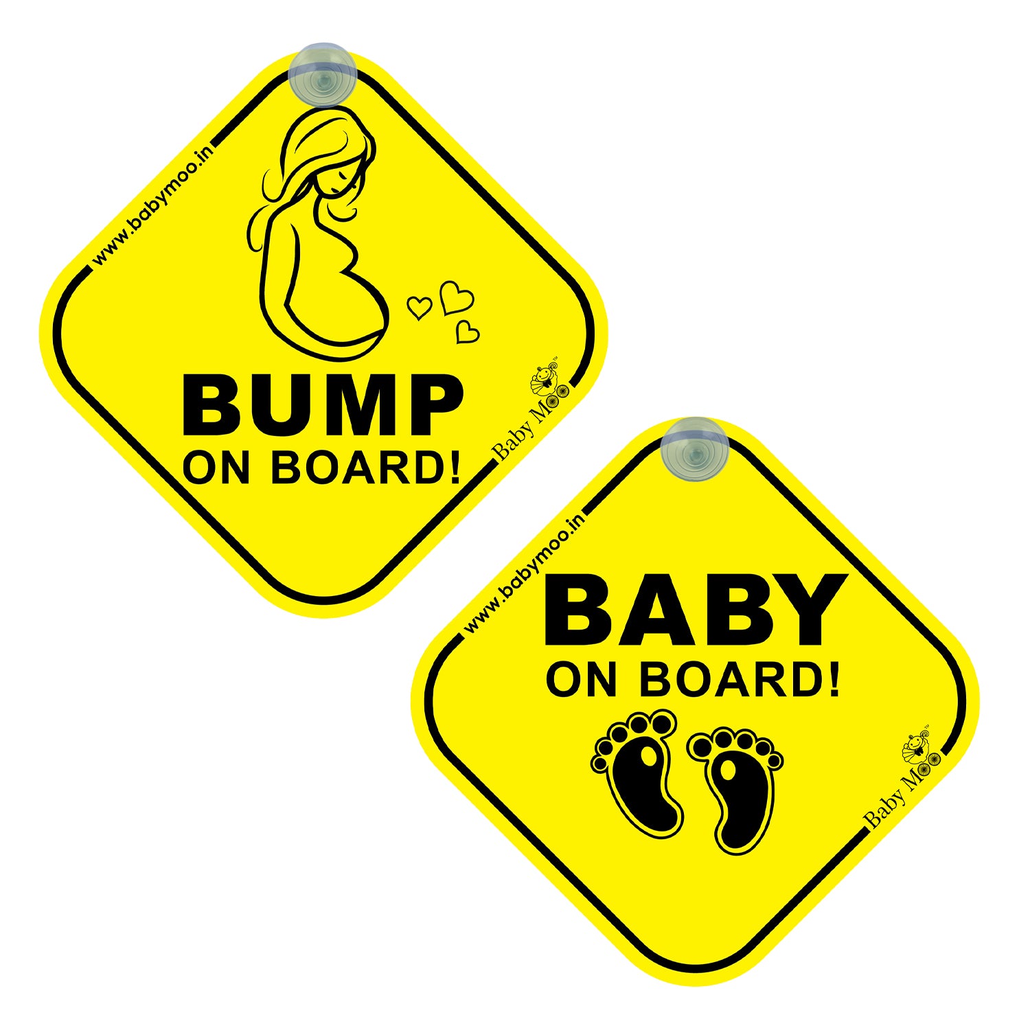 Baby Moo Mom To Be And Tiny Feet Car Safety Sign With Vacuum Suction Cup Clip 2 Pack - Black