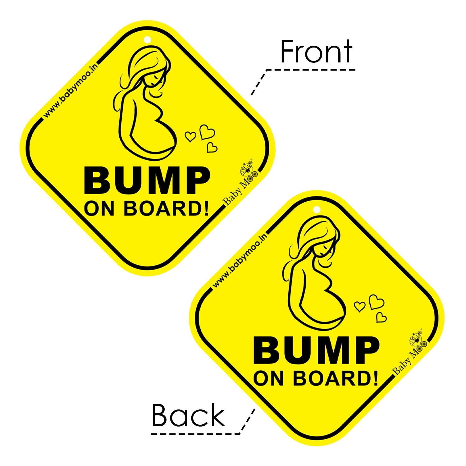 Baby Moo Mom To Be And Tiny Feet Car Safety Sign With Vacuum Suction Cup Clip 2 Pack - Black