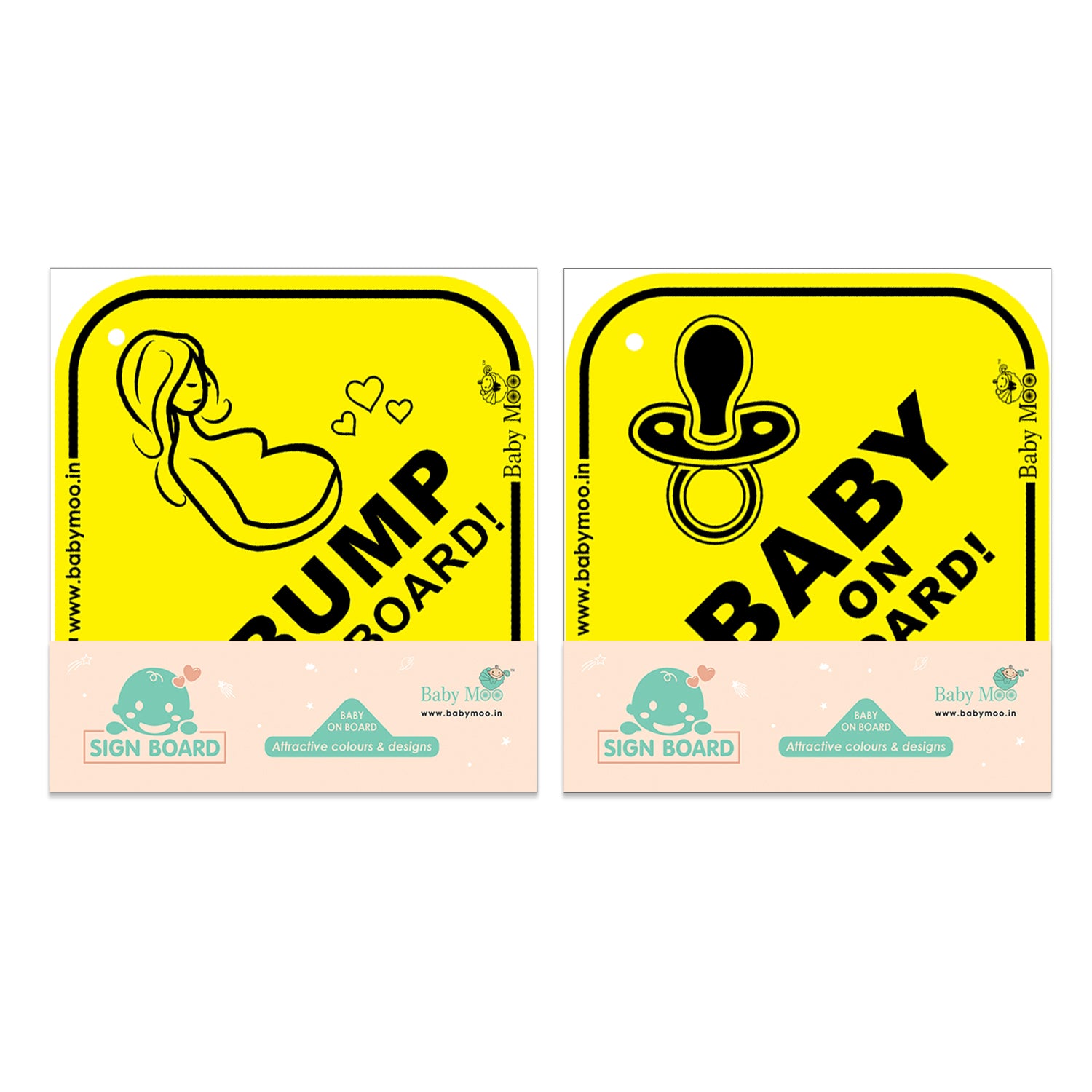 Baby Moo Mom To Be And Tiny Feet Car Safety Sign With Vacuum Suction Cup Clip 2 Pack - Black