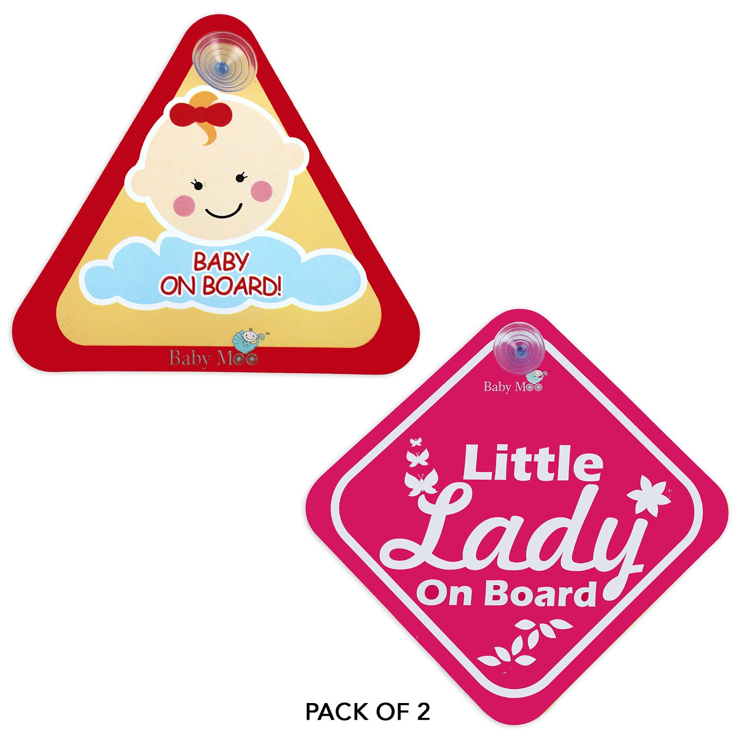 Baby Moo Little Lady And Baby On Board Car Safety Sign With Suction Cup Clip 2 Pack - Pink - Baby Moo