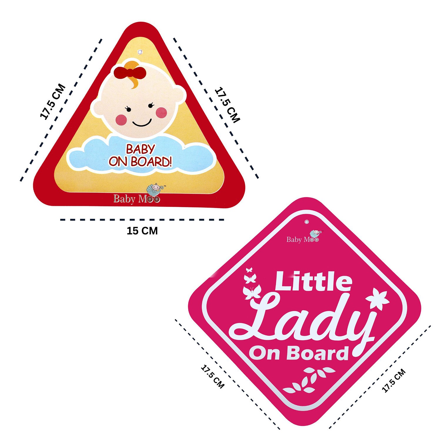 Baby Moo Little Lady And Baby On Board Car Safety Sign With Suction Cup Clip 2 Pack - Pink - Baby Moo