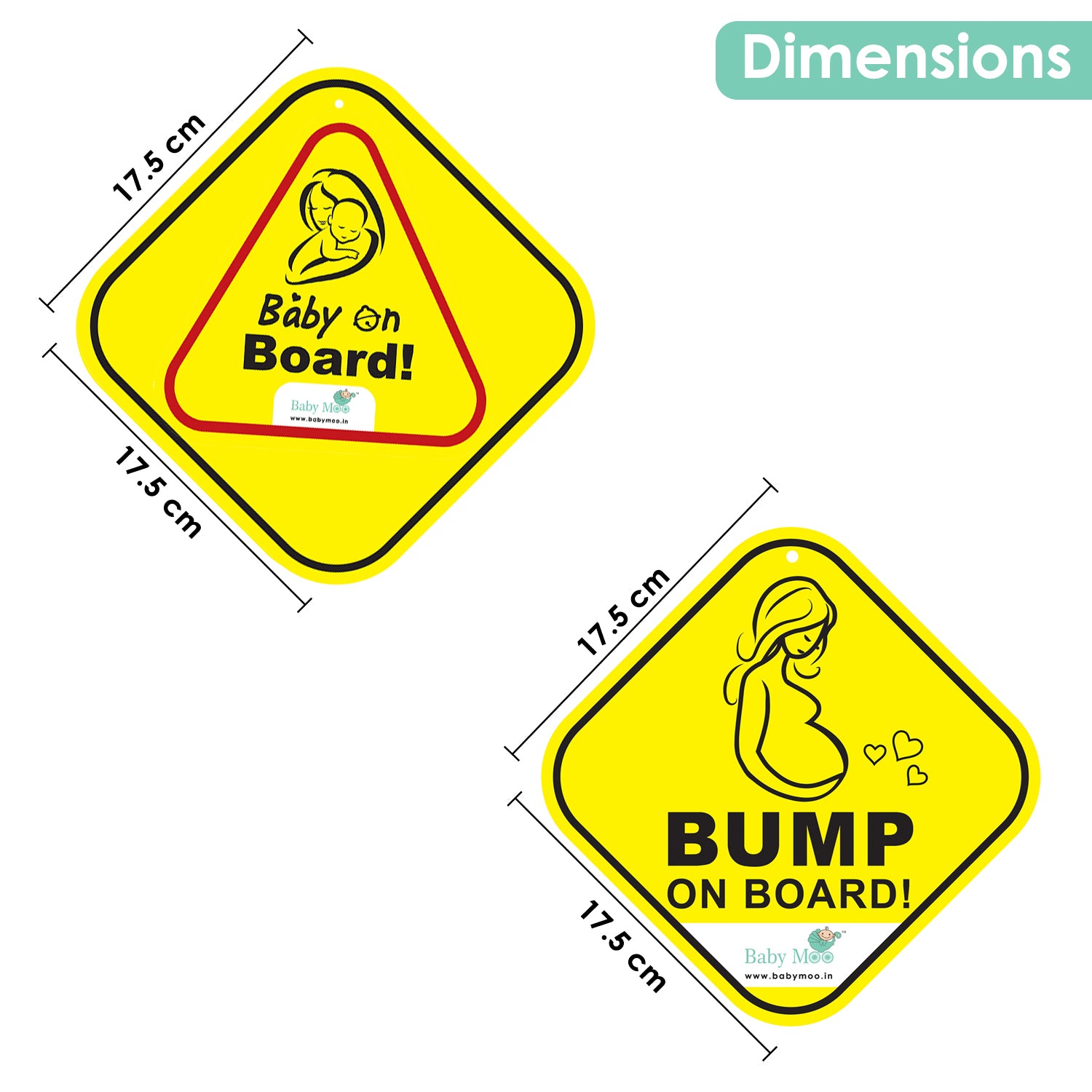 Baby Moo Bump And Baby On Board Car Safety Sign With Suction Cup Clip 2 Pack - Yellow - Baby Moo