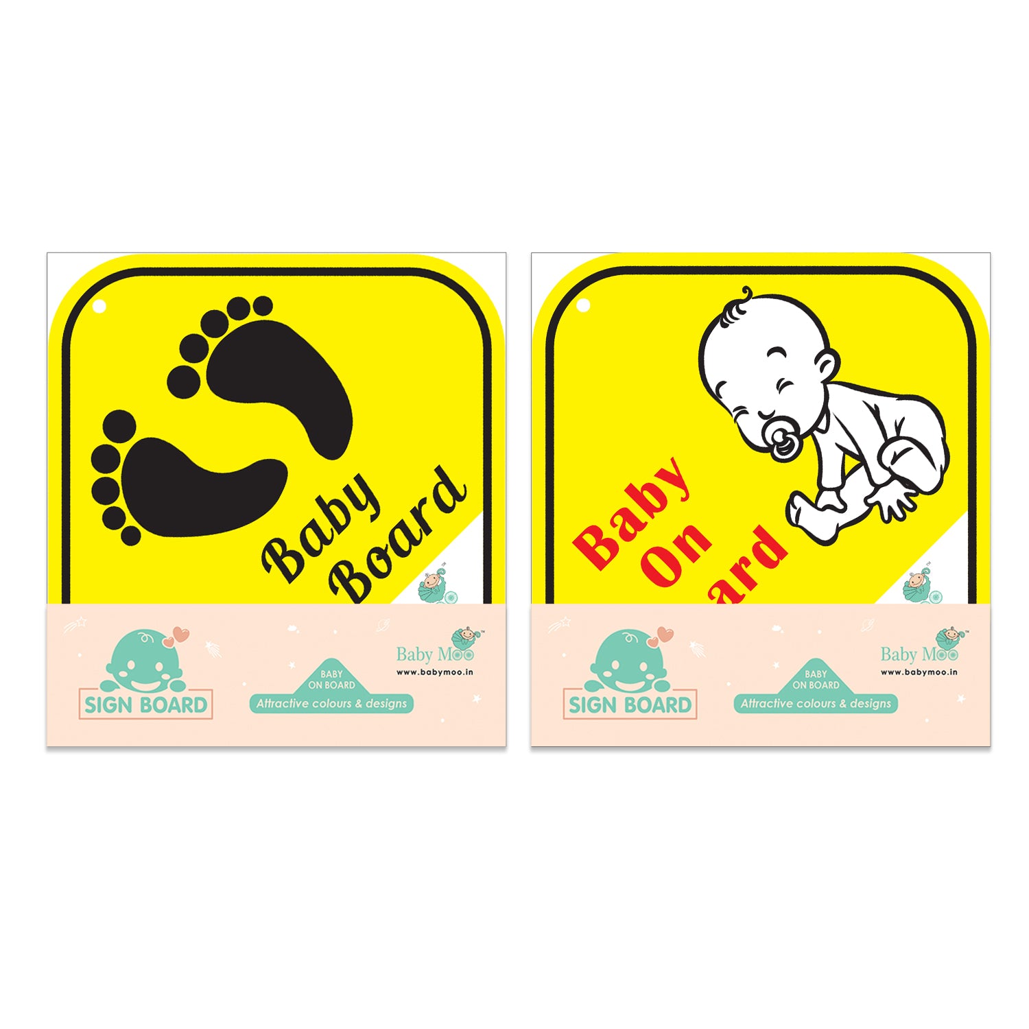 Baby Moo Tiny Baby On Board Car Safety Sign With Suction Cup Clip 2 Pack - Yellow