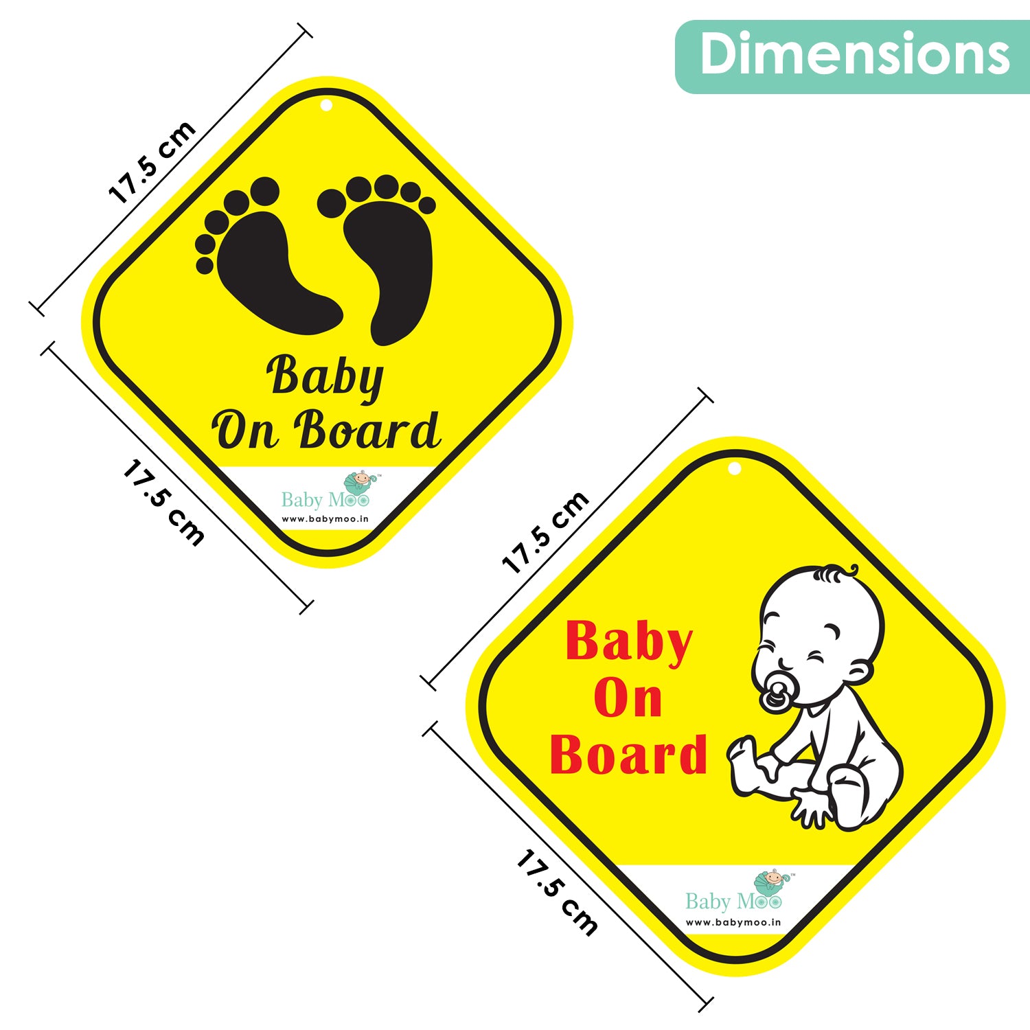 Baby Moo Tiny Baby On Board Car Safety Sign With Suction Cup Clip 2 Pack - Yellow - Baby Moo