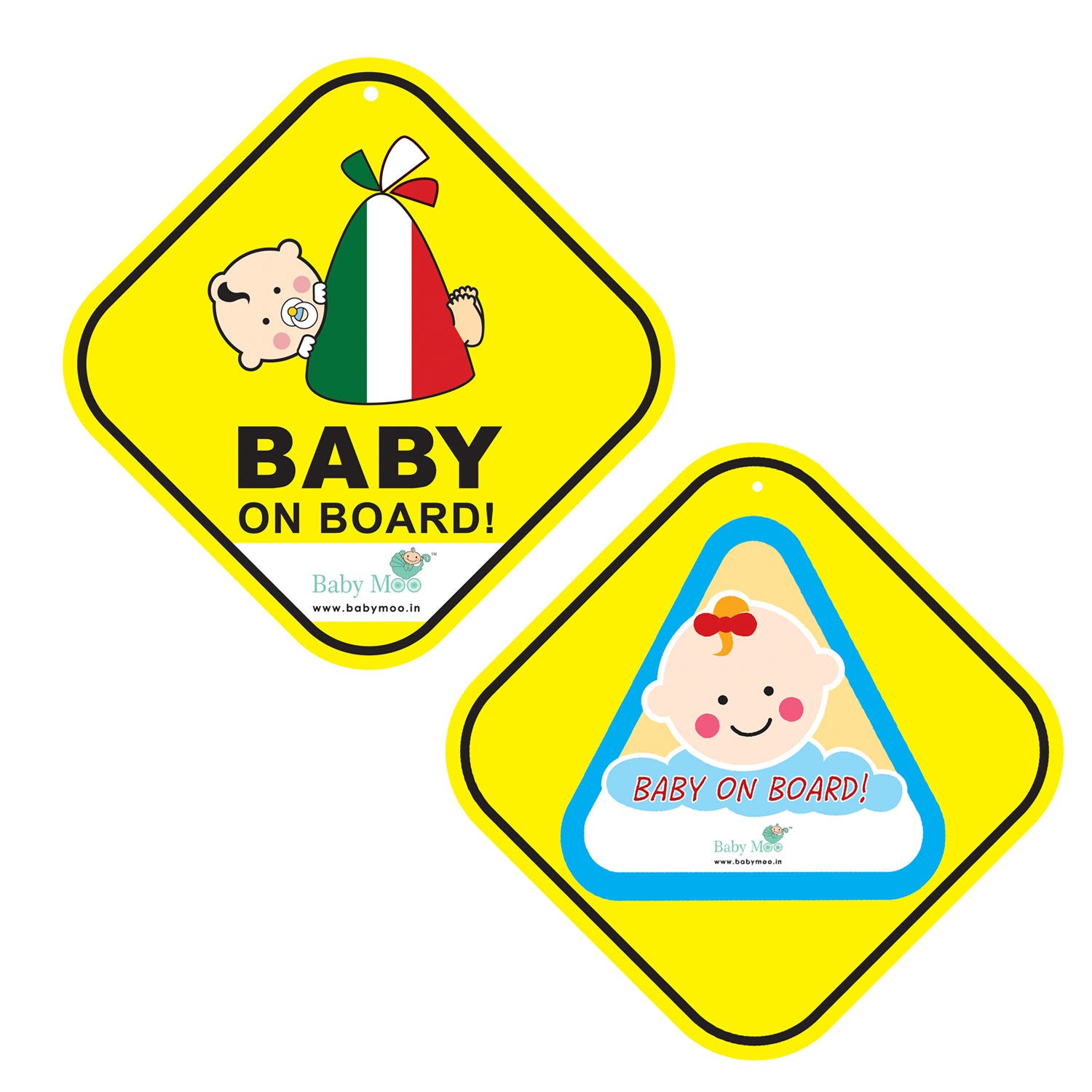 Baby Moo Car Safety Sign Sleeping Baby On Board With Suction Cup Clip 2 Pack - Yellow, Blue - Baby Moo
