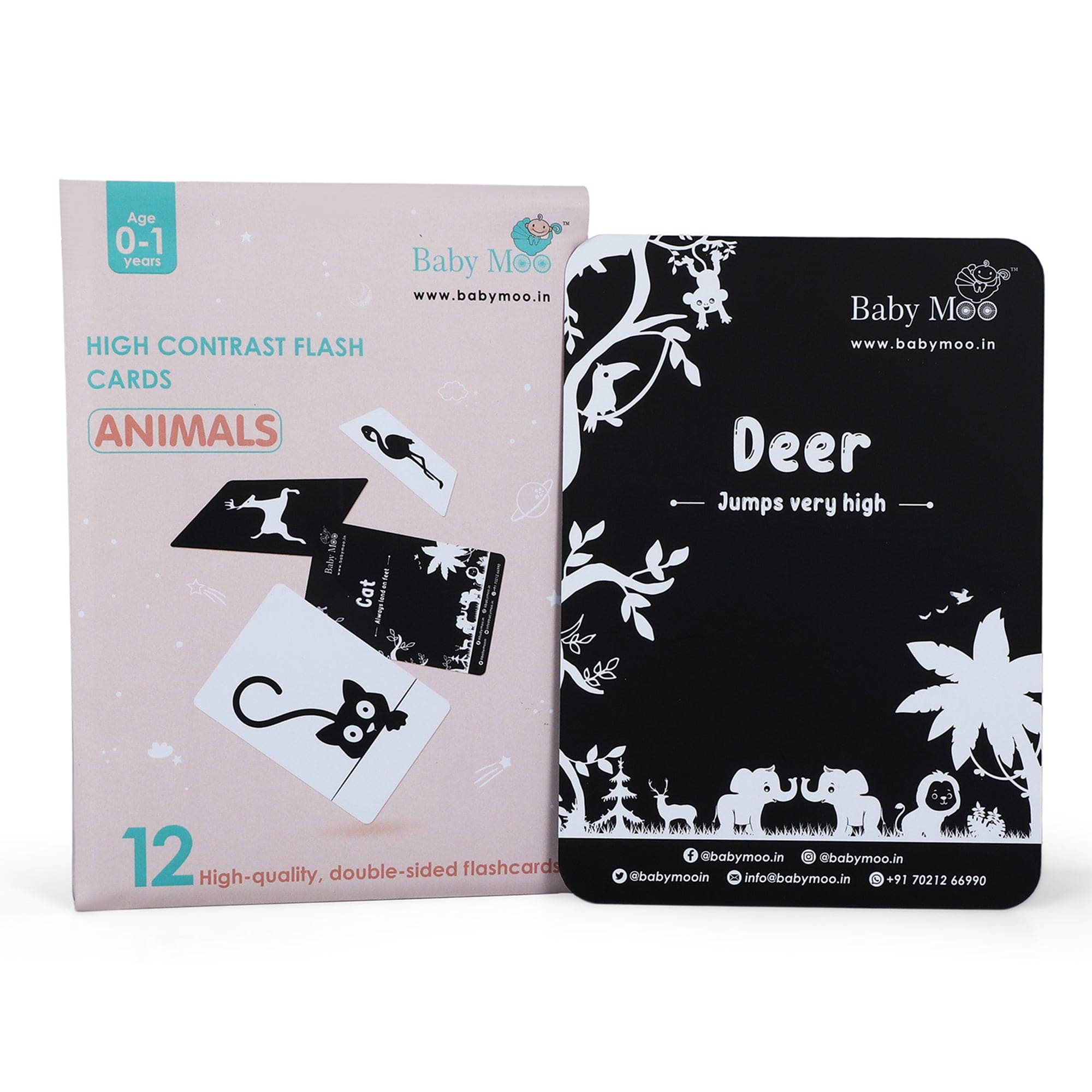 Baby Moo High Contrast Flash Cards Pack of 12 - Animals