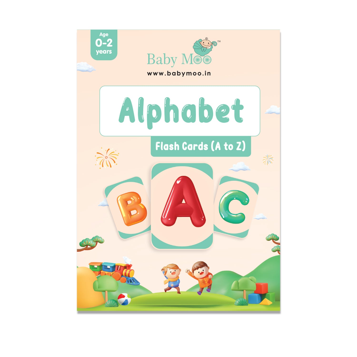 Baby Moo Alphabet A To Z 26 Flash Cards - Green, Peach
