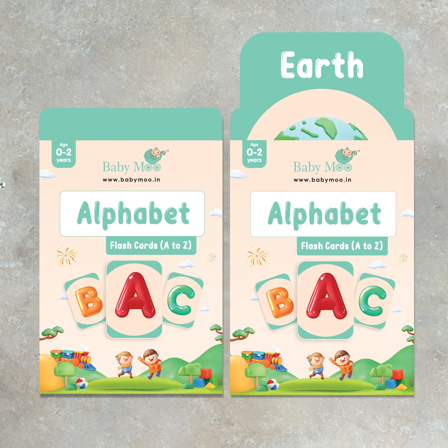Baby Moo Alphabet A To Z 26 Flash Cards - Green, Peach