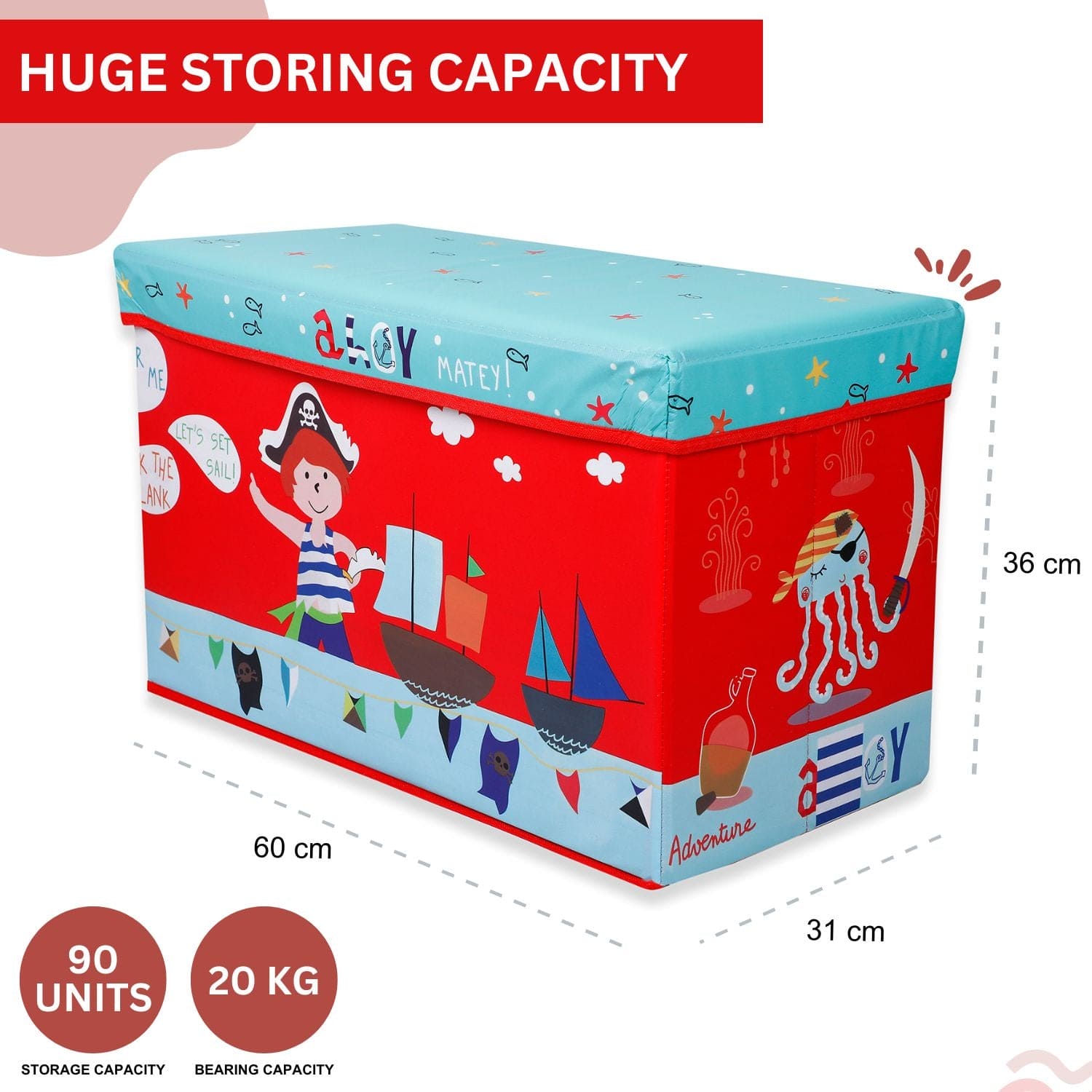 Baby Moo Treasure Hunt Large Multifunctional Playroom Storage Box - Red