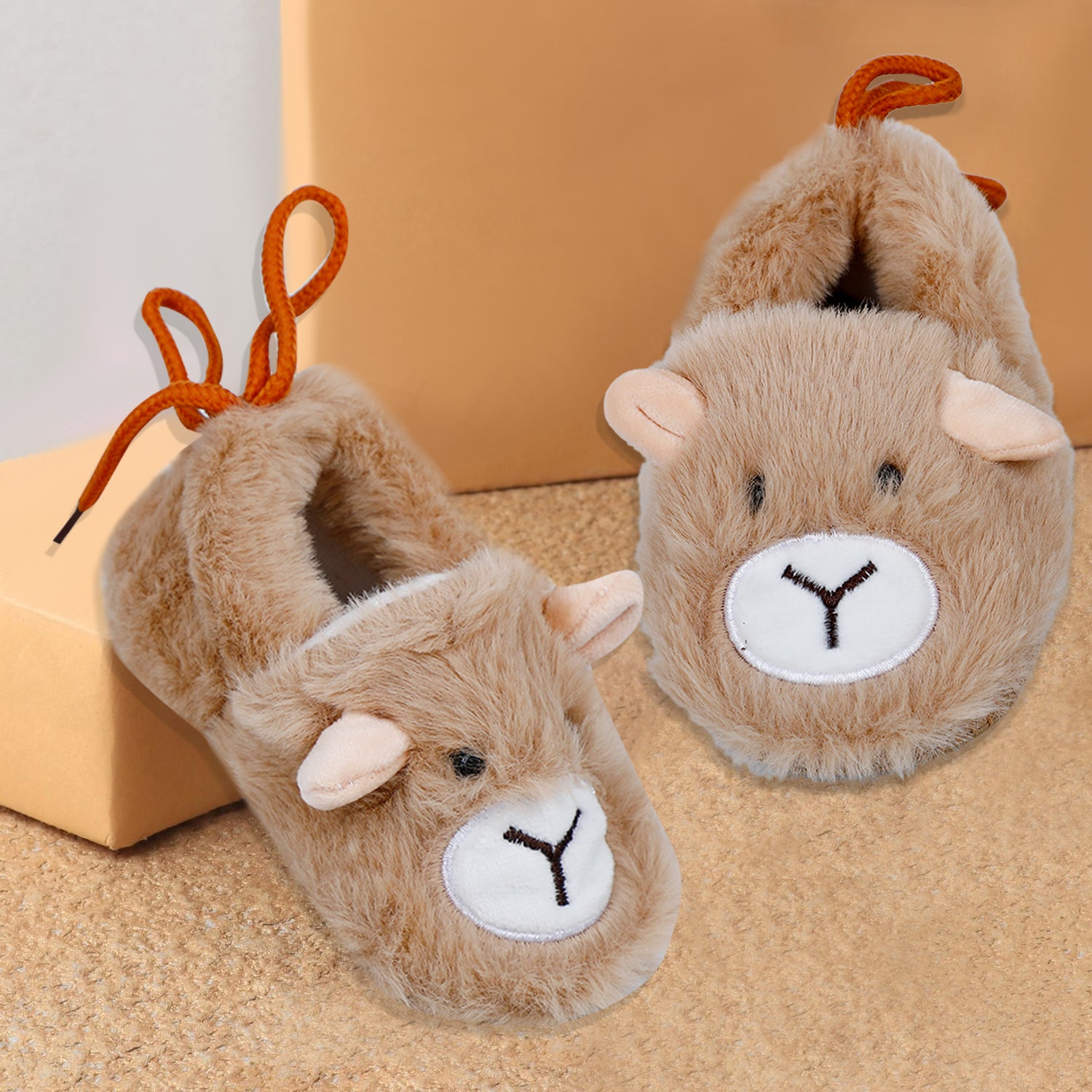 Baby Moo Furry Bear Warm And Cozy Anti Skid Booties - Brown