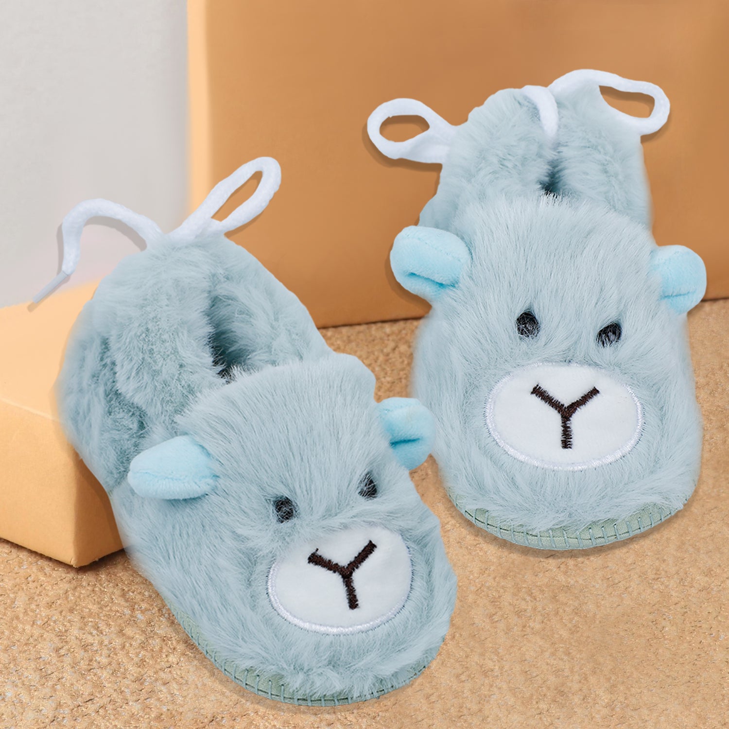 Baby Moo Furry Bear Warm And Cozy Anti Skid Booties - Turquoise