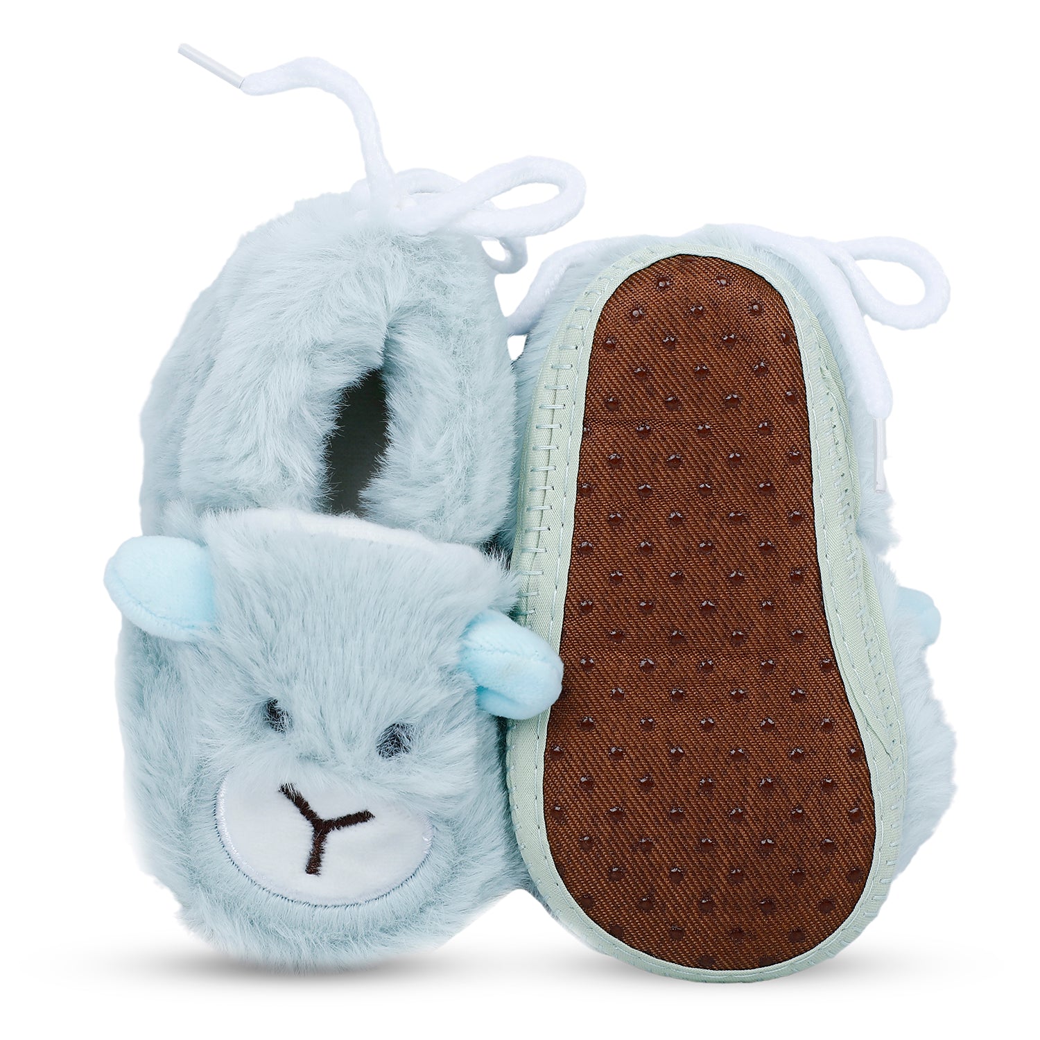 Baby Moo Furry Bear Warm And Cozy Anti Skid Booties - Turquoise