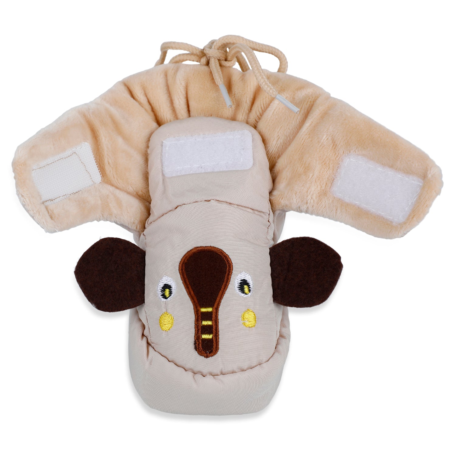 Baby Moo Elephant Soft Fleece Lined Velcro Anti Skid Booties - Beige
