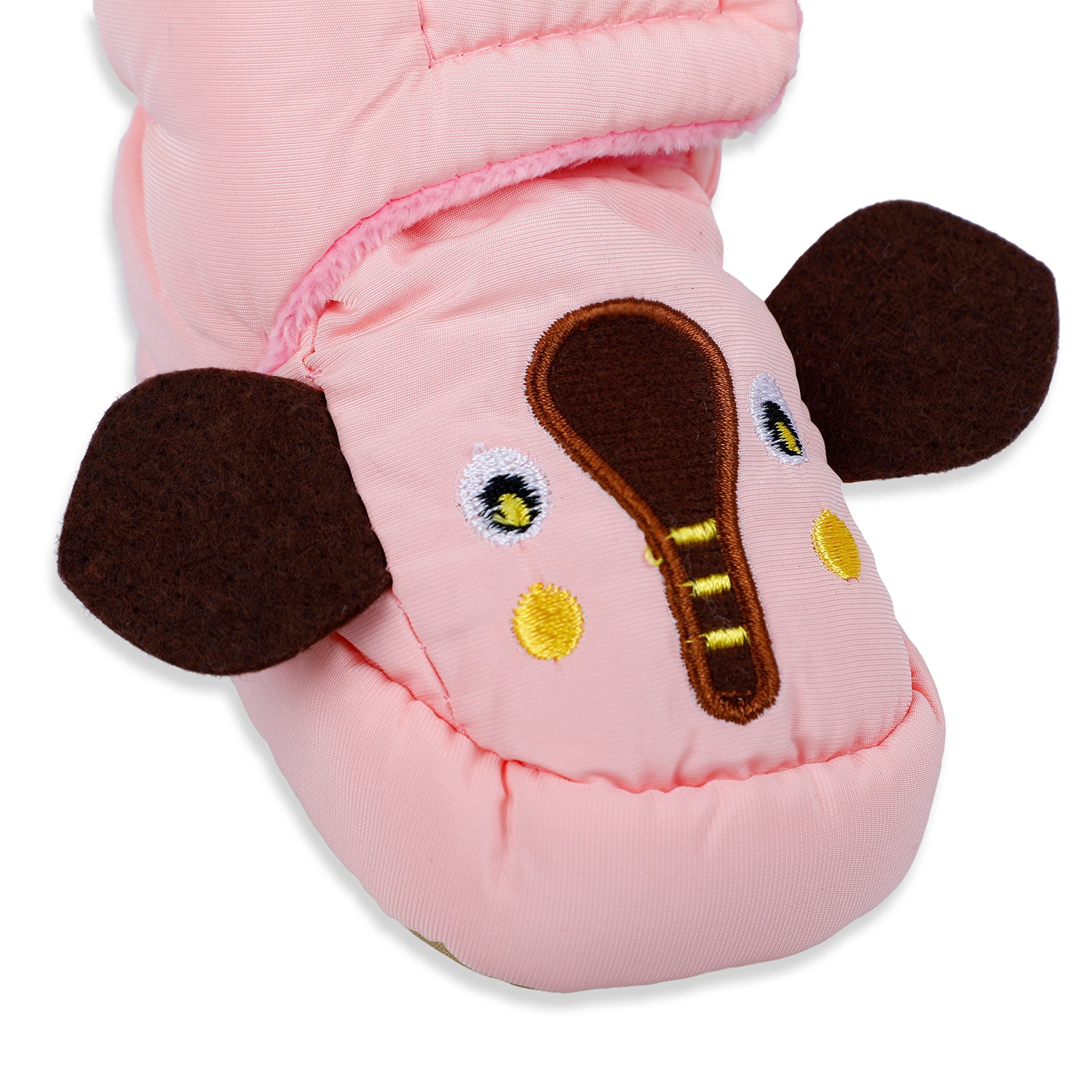 Baby Moo Elephant Soft Fleece Lined Velcro Anti Skid Booties - Pink