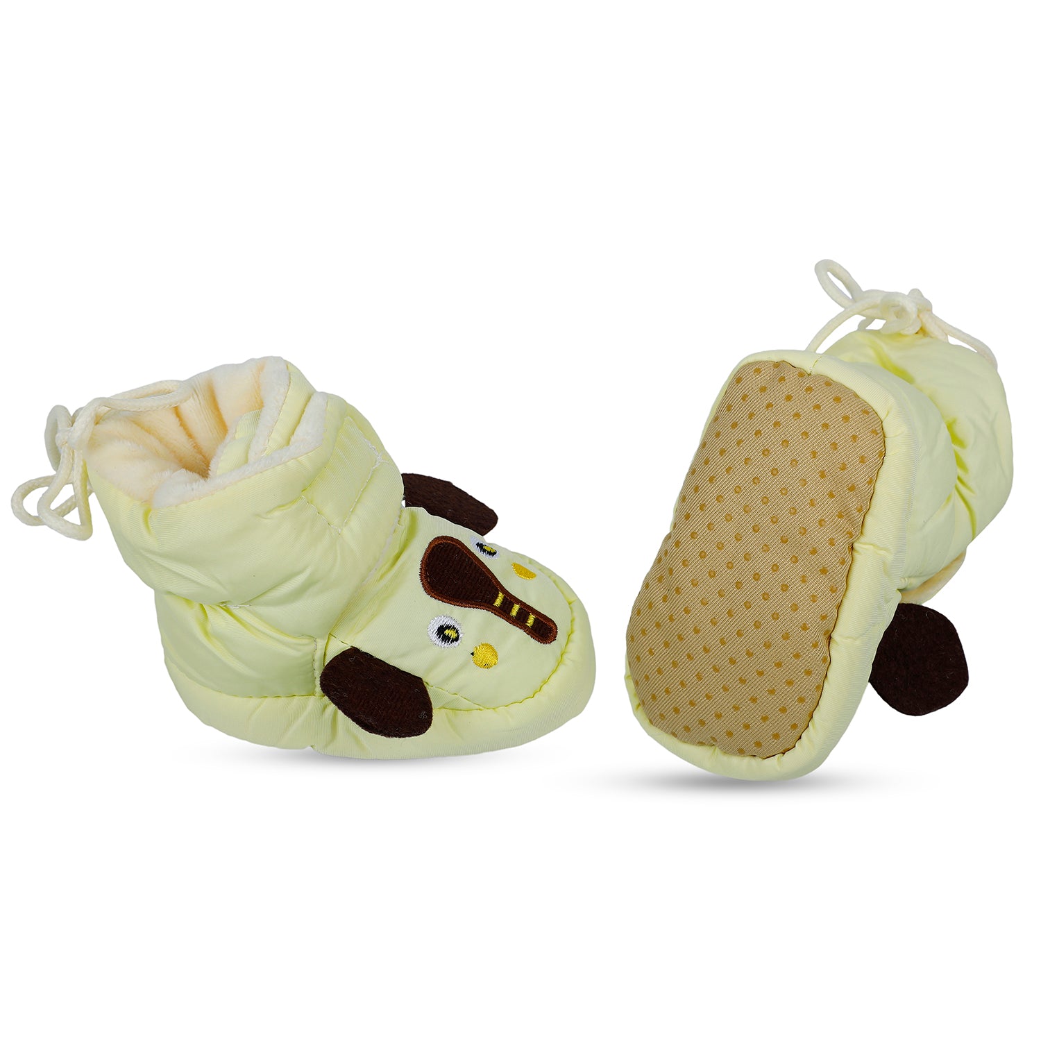 Baby Moo Elephant Soft Fleece Lined Velcro Anti Skid Booties - Yellow